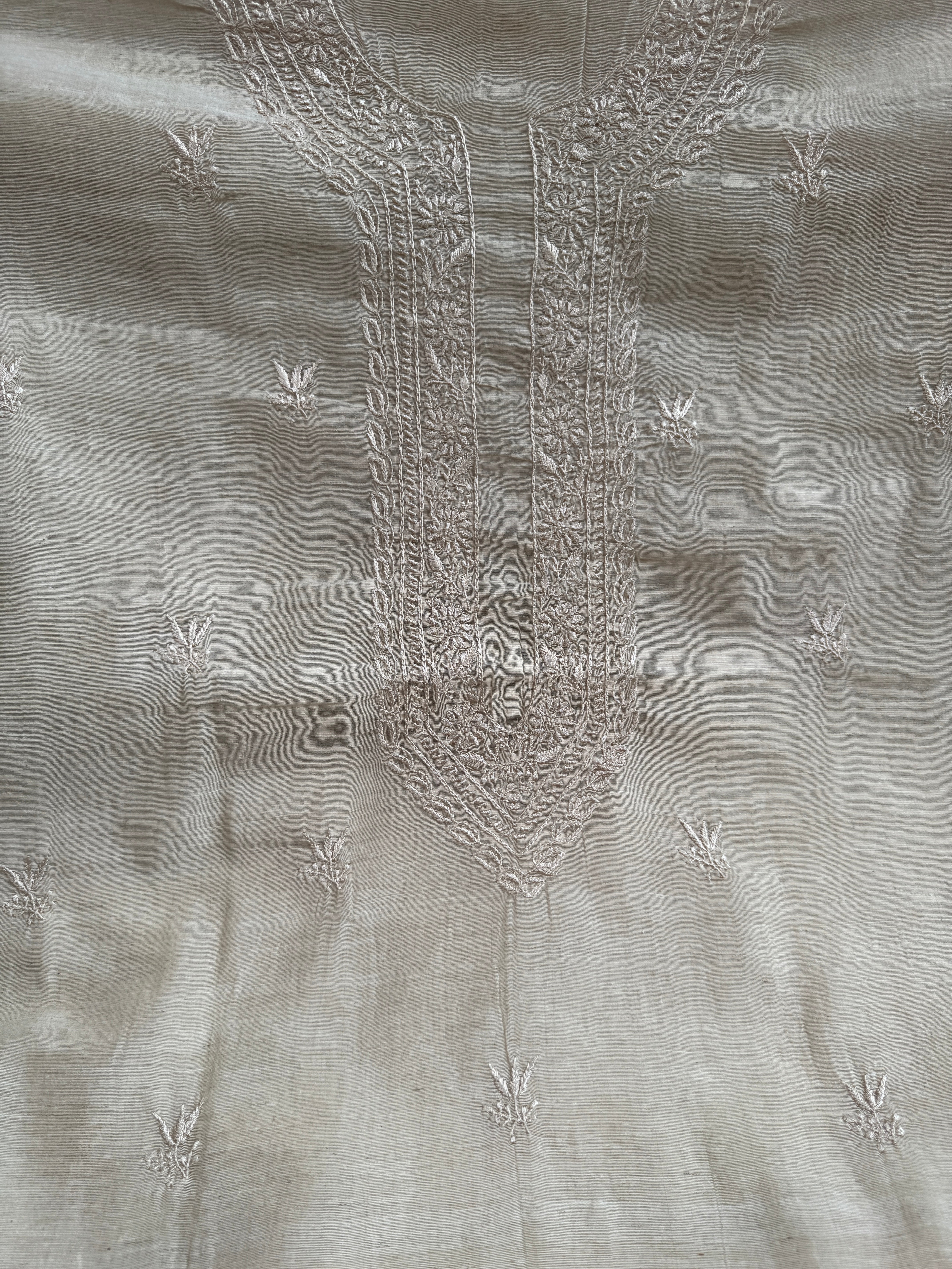 Khadi Cotton Chikankari Kurta Length - Mens
