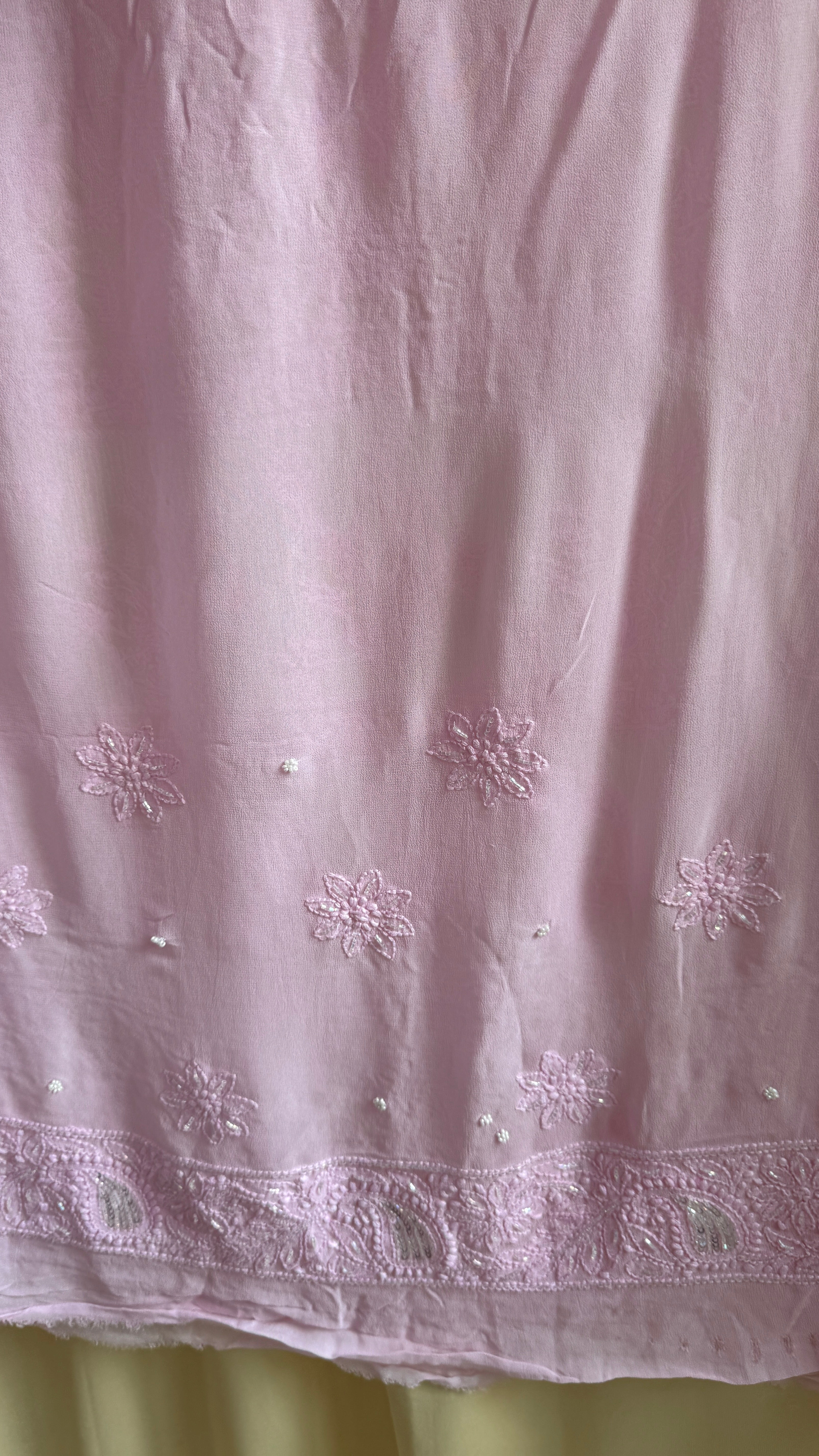 Viscose Chikankari saree with Pearl embellishments - Pink