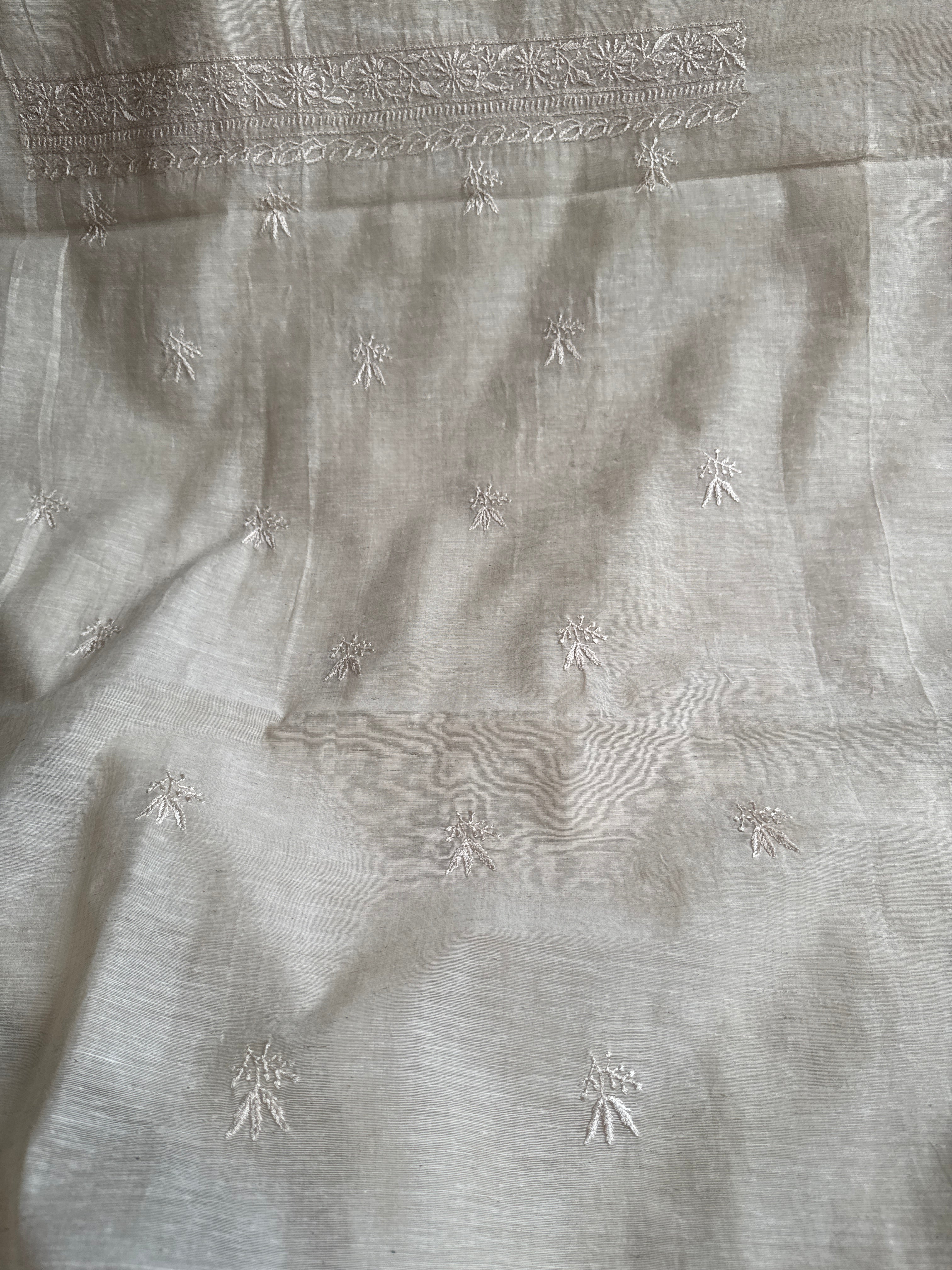 Khadi Cotton Chikankari Kurta Length - Mens