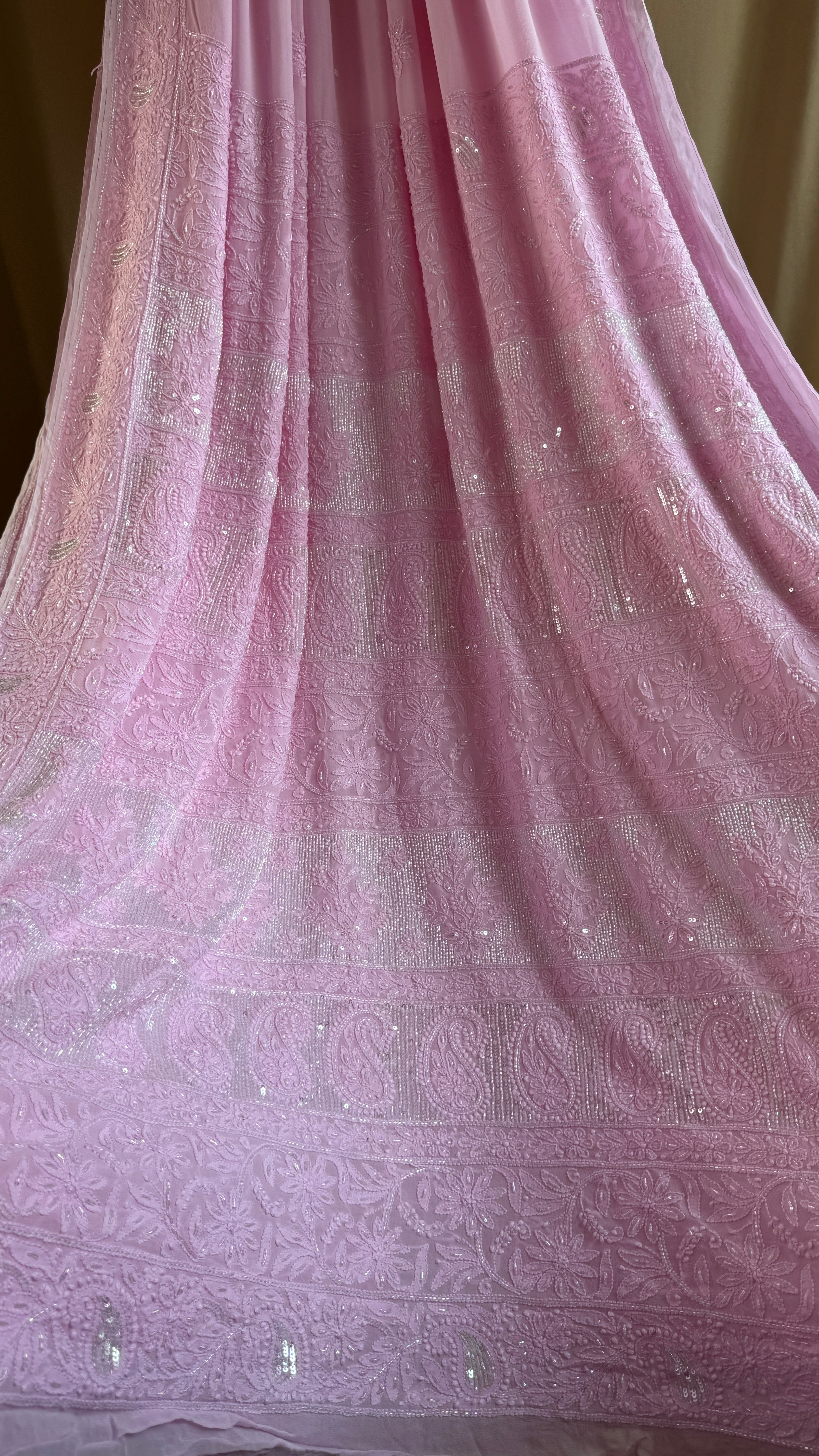 Viscose Chikankari saree with Pearl embellishments - Pink
