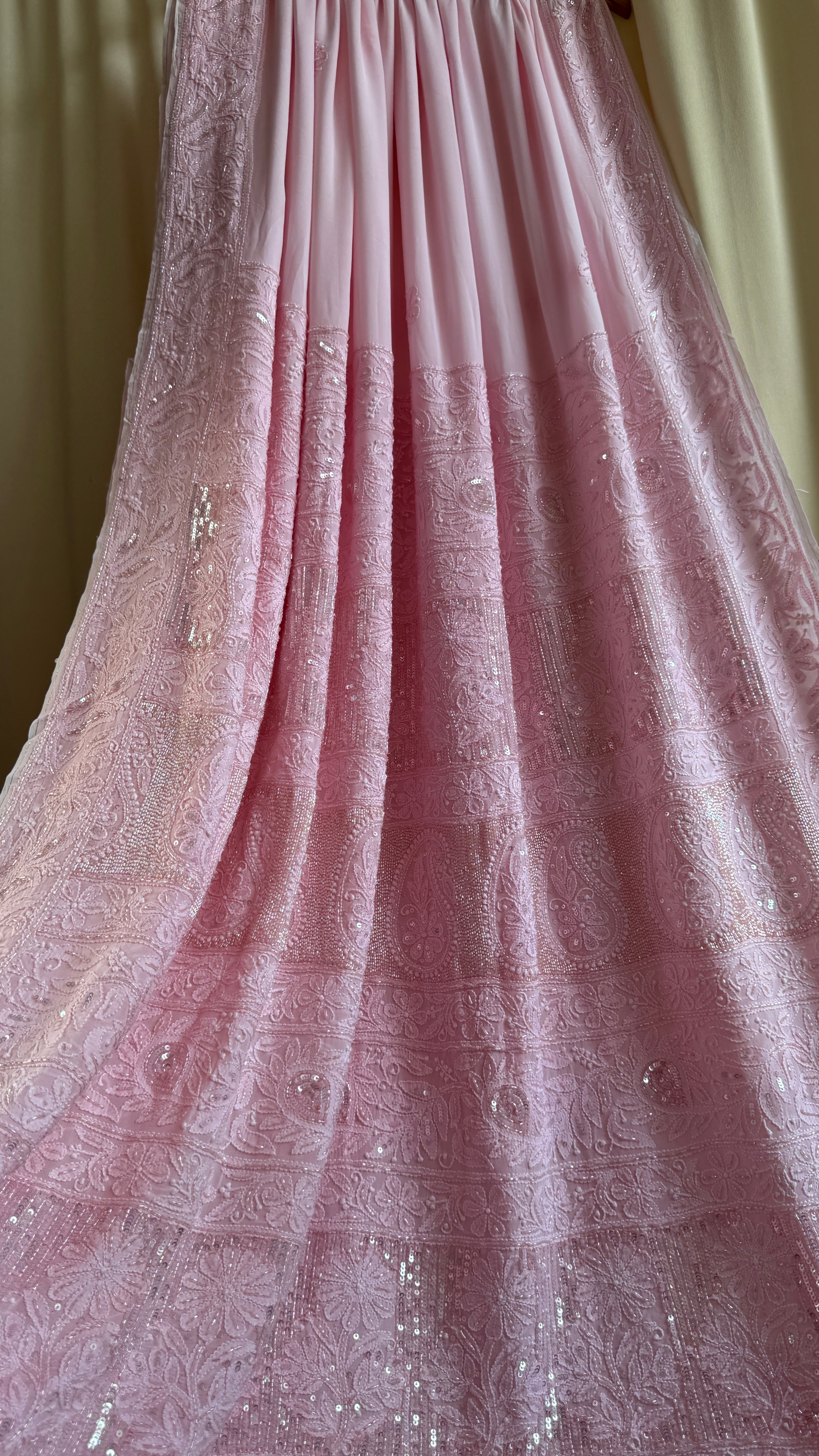 Viscose Chikankari saree with Pearl embellishments - Pink
