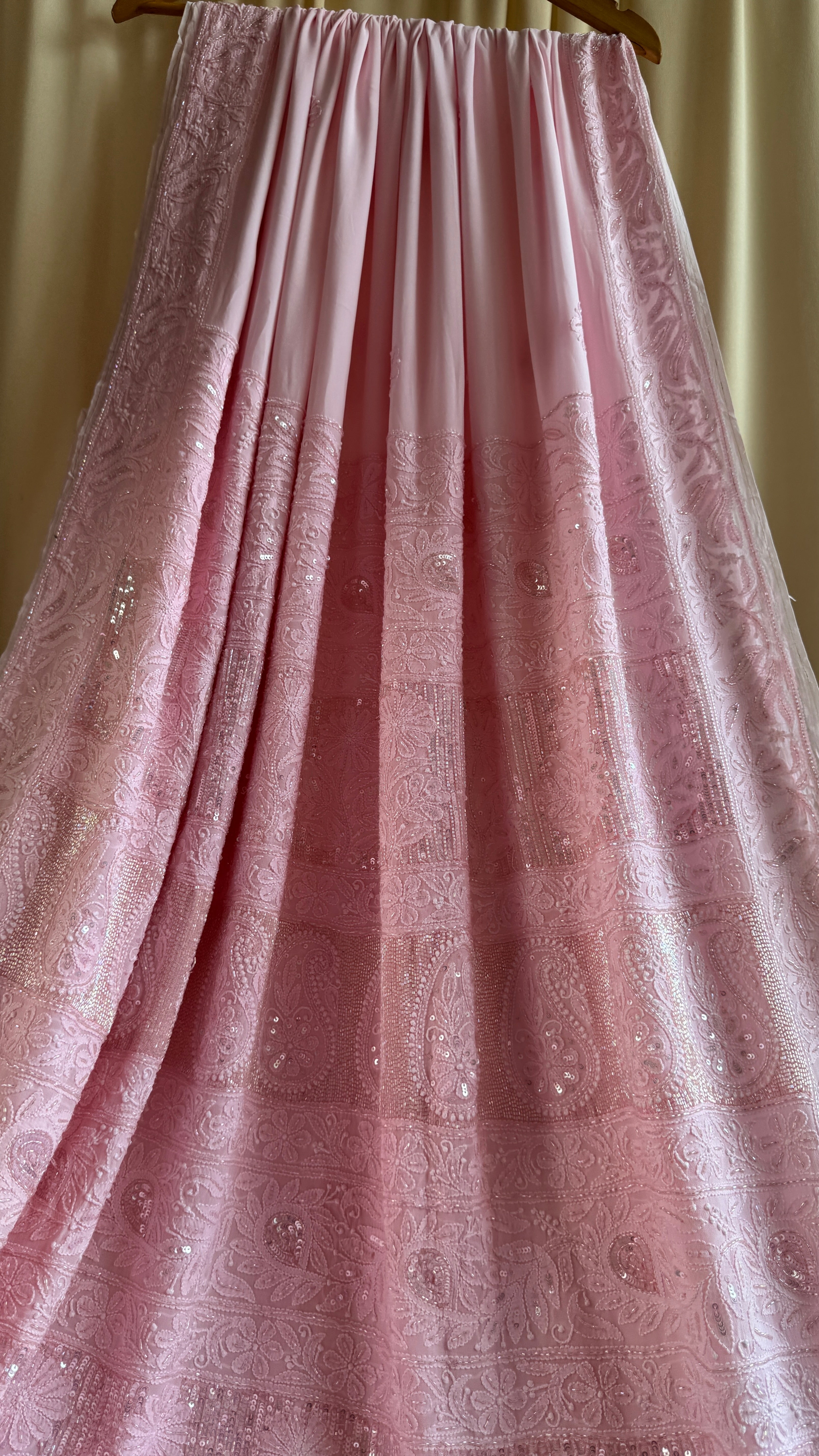 Viscose Chikankari saree with Pearl embellishments - Pink