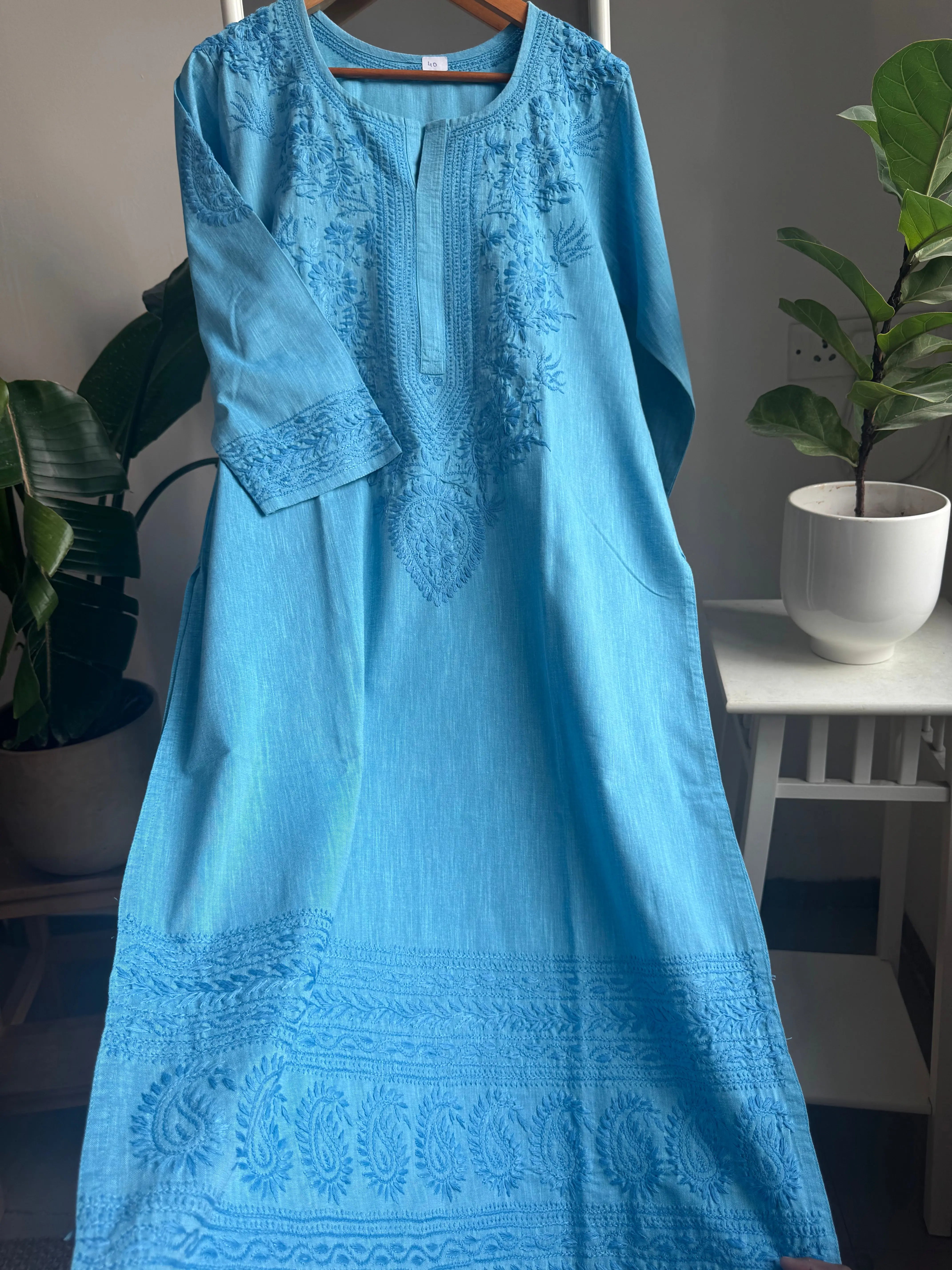 Thick Cotton Chikankari Kurti - Blue ARIAA CHIKANKARI