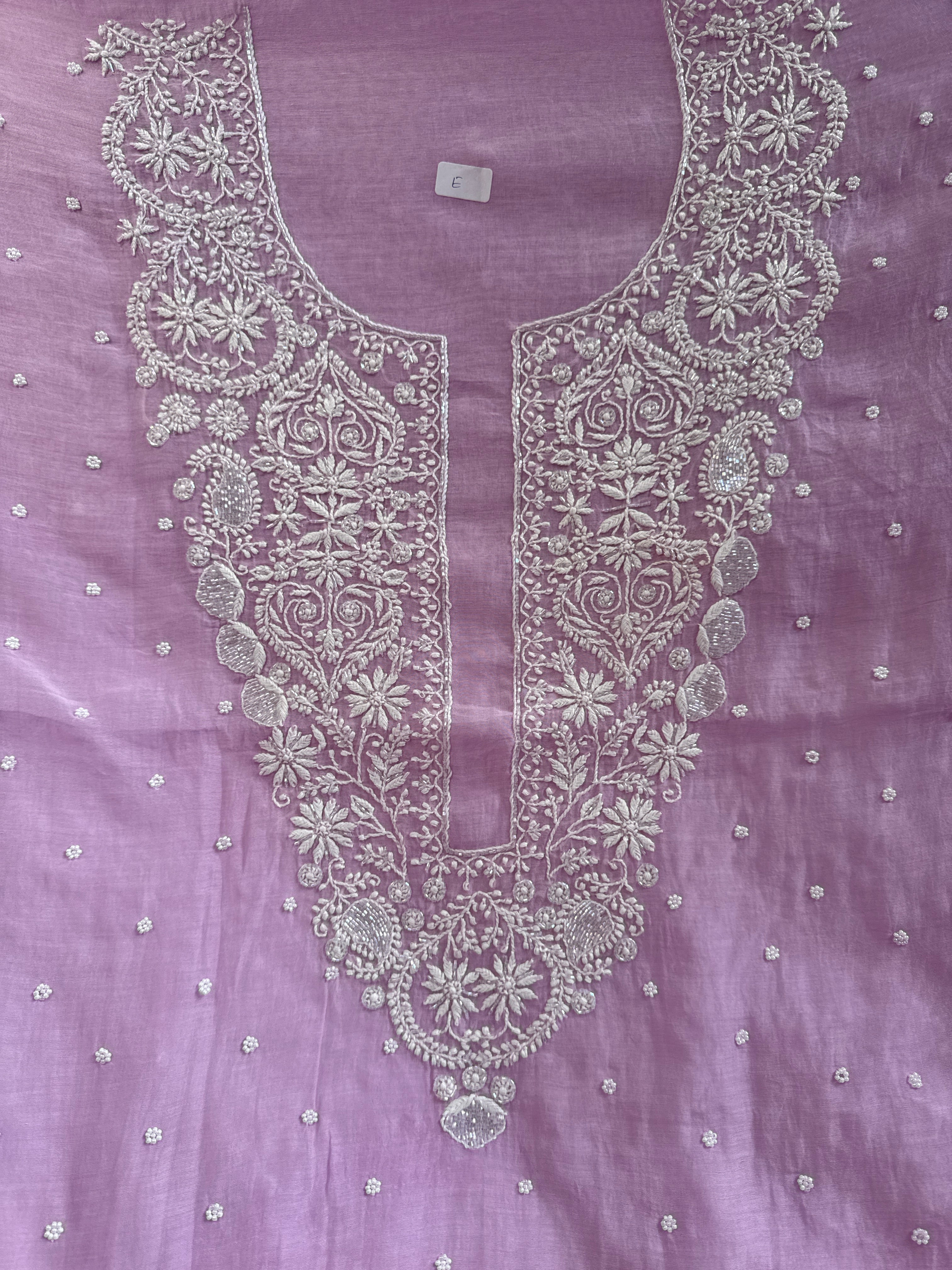 Mul Chanderi Chikankari - Unstitched Set - Lilac