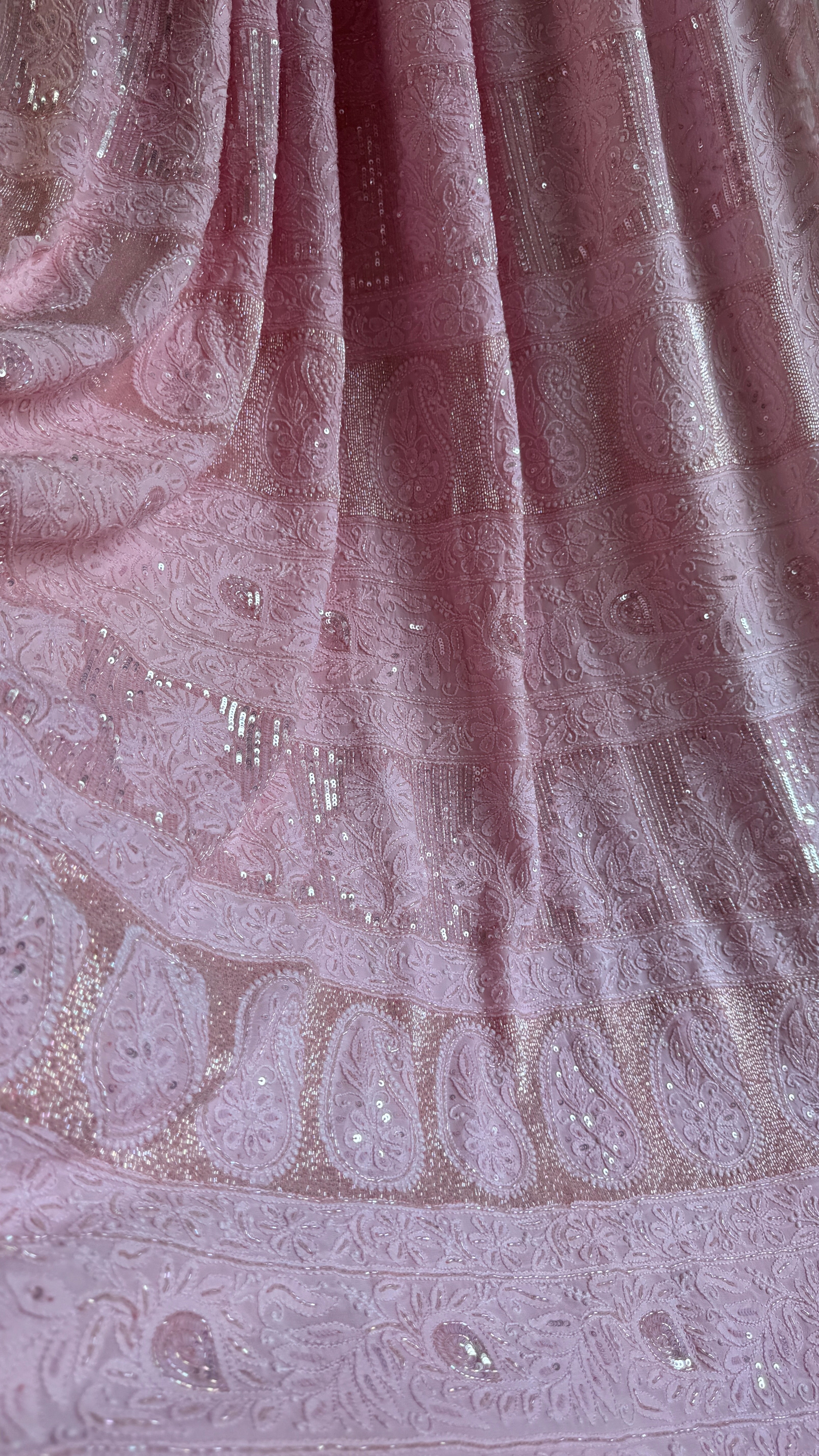 Viscose Chikankari saree with Pearl embellishments - Pink