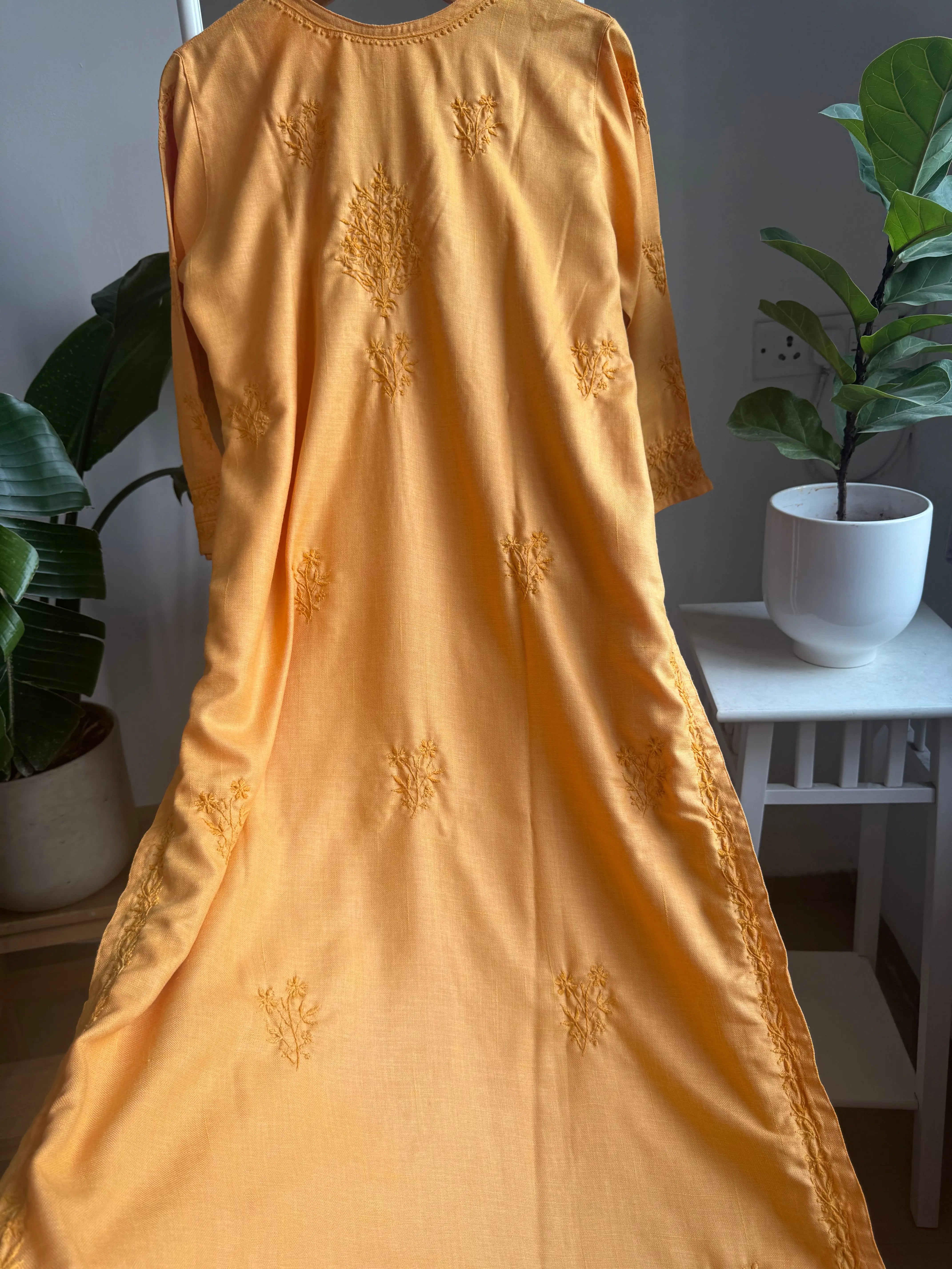 Thick Cotton Chikankari Kurti - Sunset Orange ARIAA CHIKANKARI