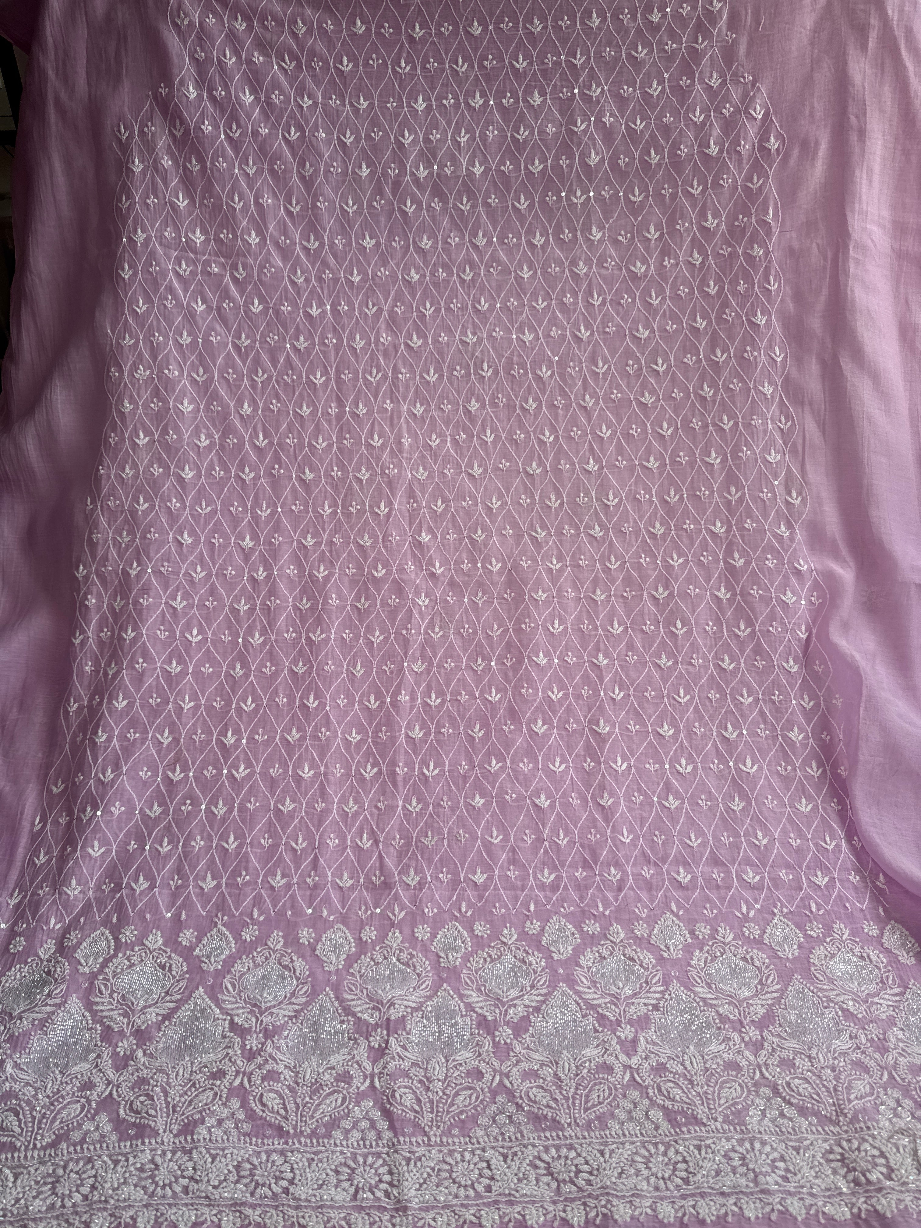 Mul Chanderi Chikankari - Unstitched Set - Lilac