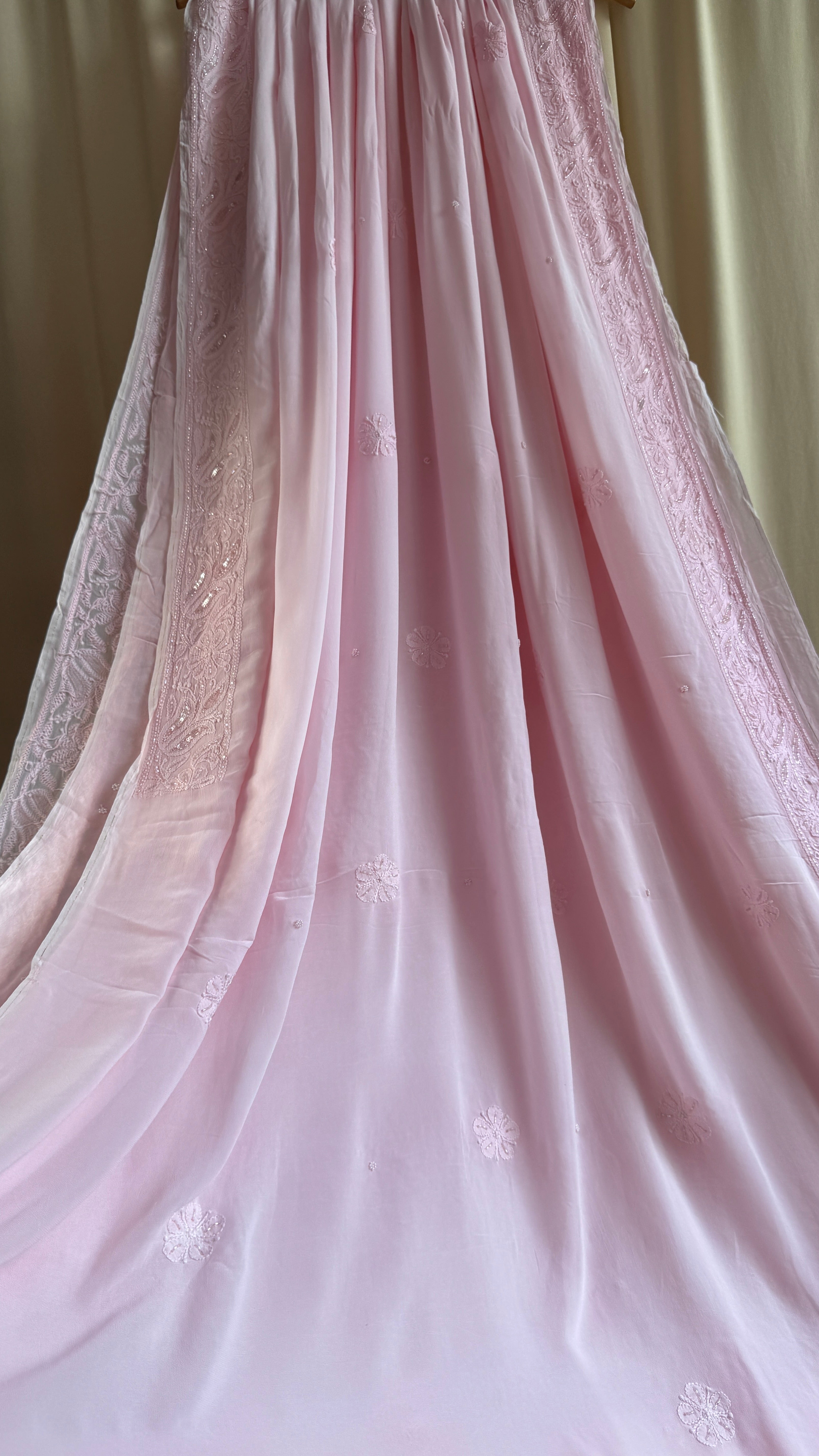 Viscose Chikankari saree with Pearl embellishments - Pink