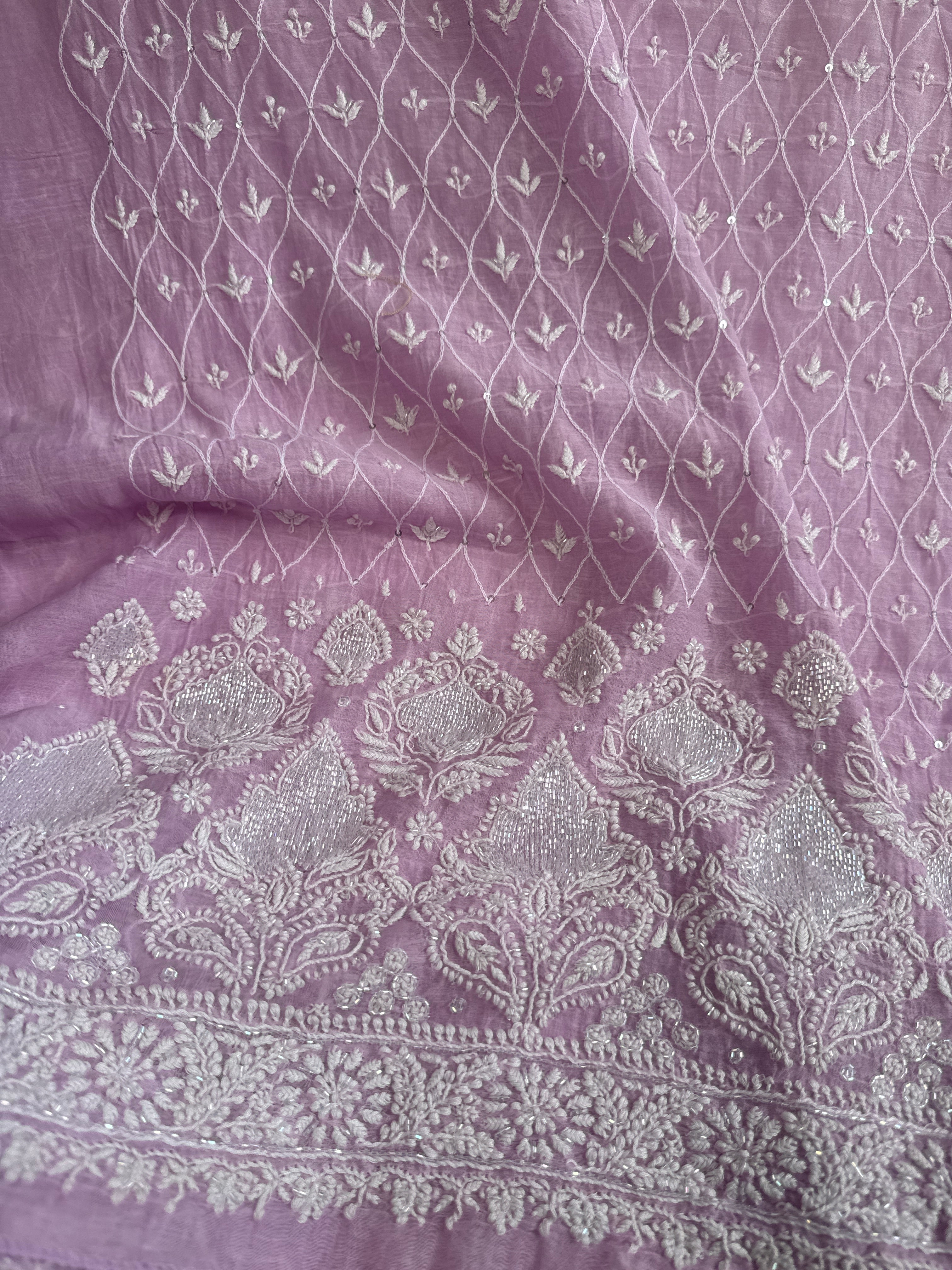 Mul Chanderi Chikankari - Unstitched Set - Lilac