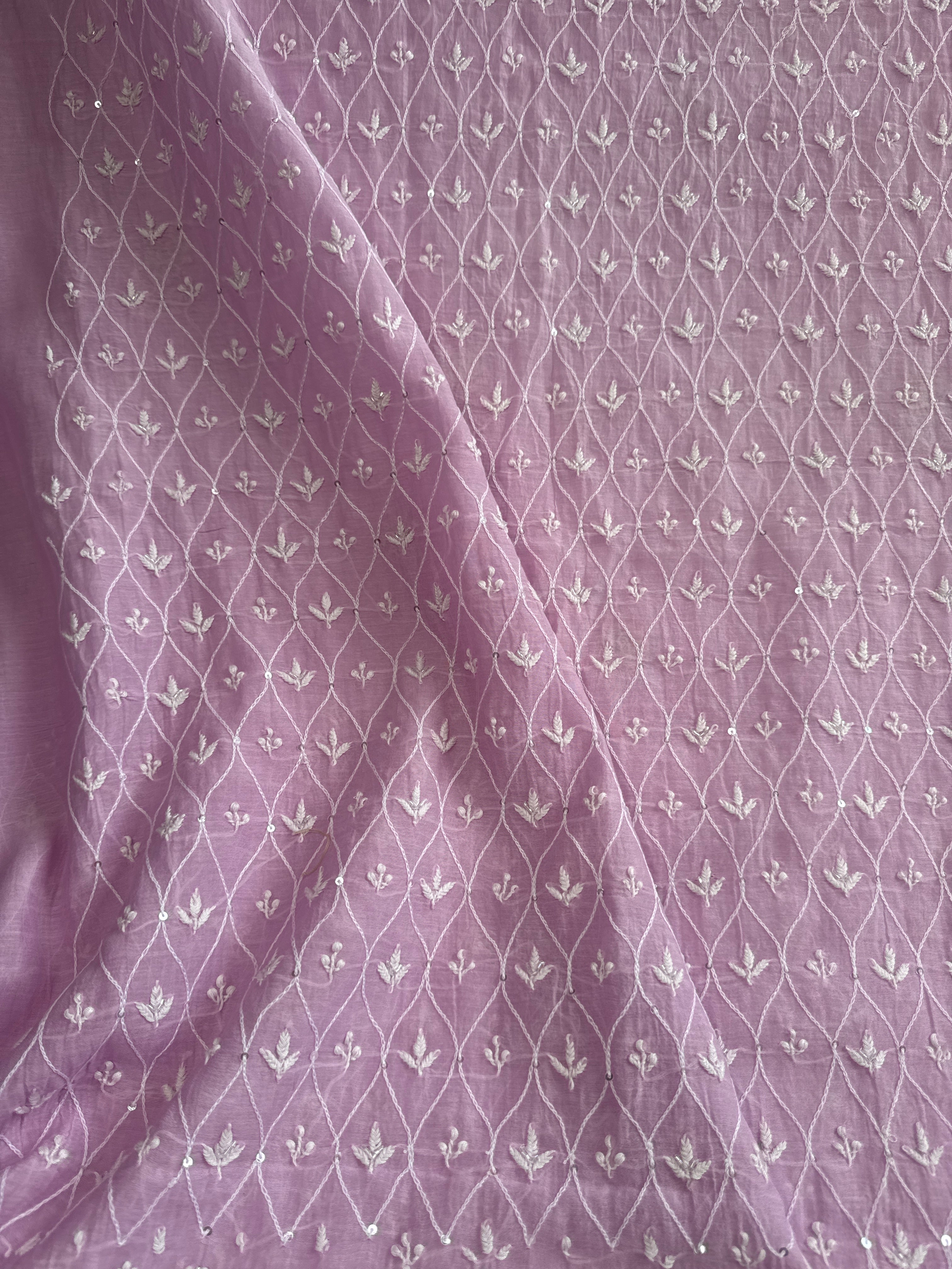 Mul Chanderi Chikankari - Unstitched Set - Lilac