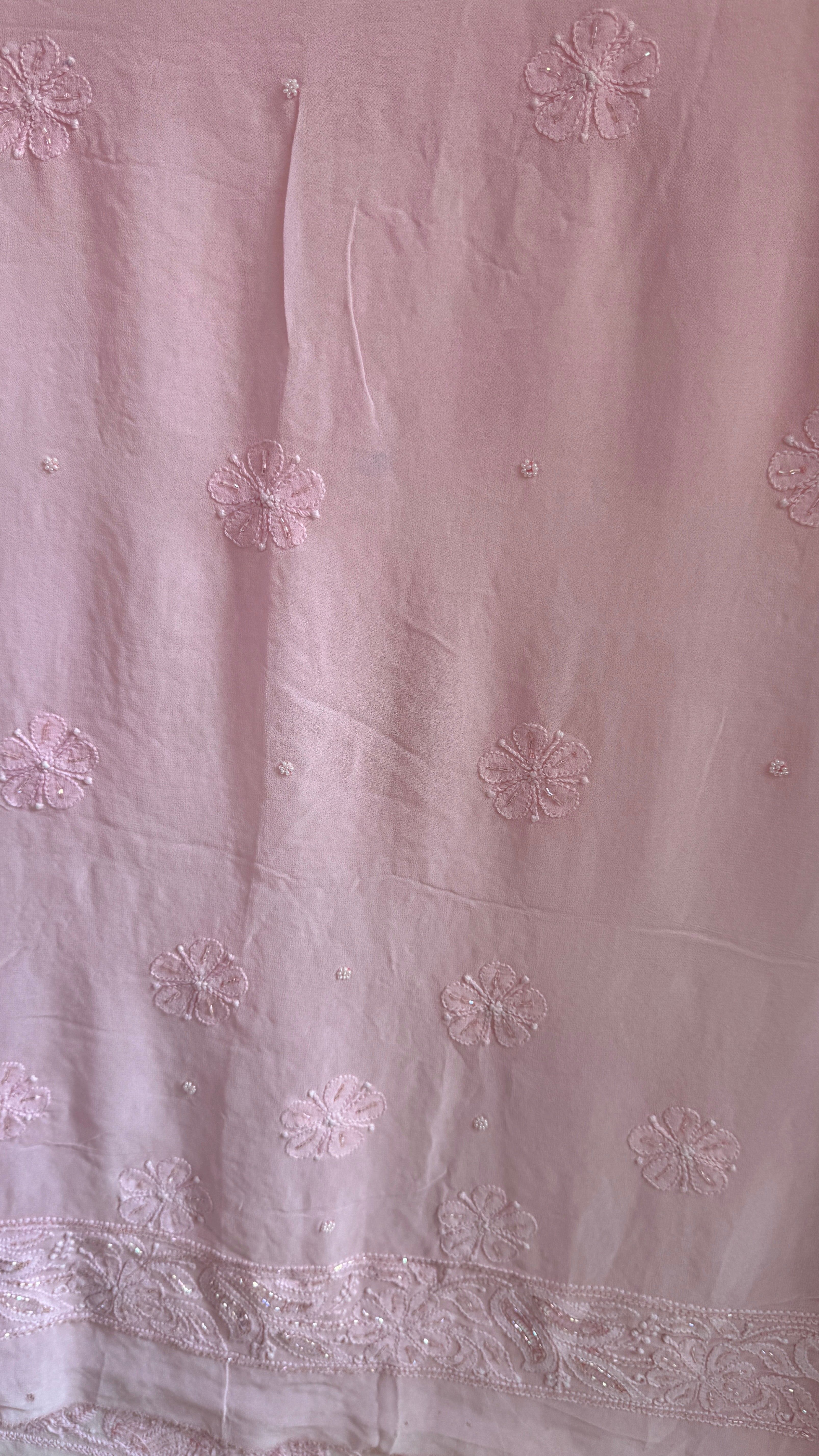 Viscose Chikankari saree with Pearl embellishments - Pink
