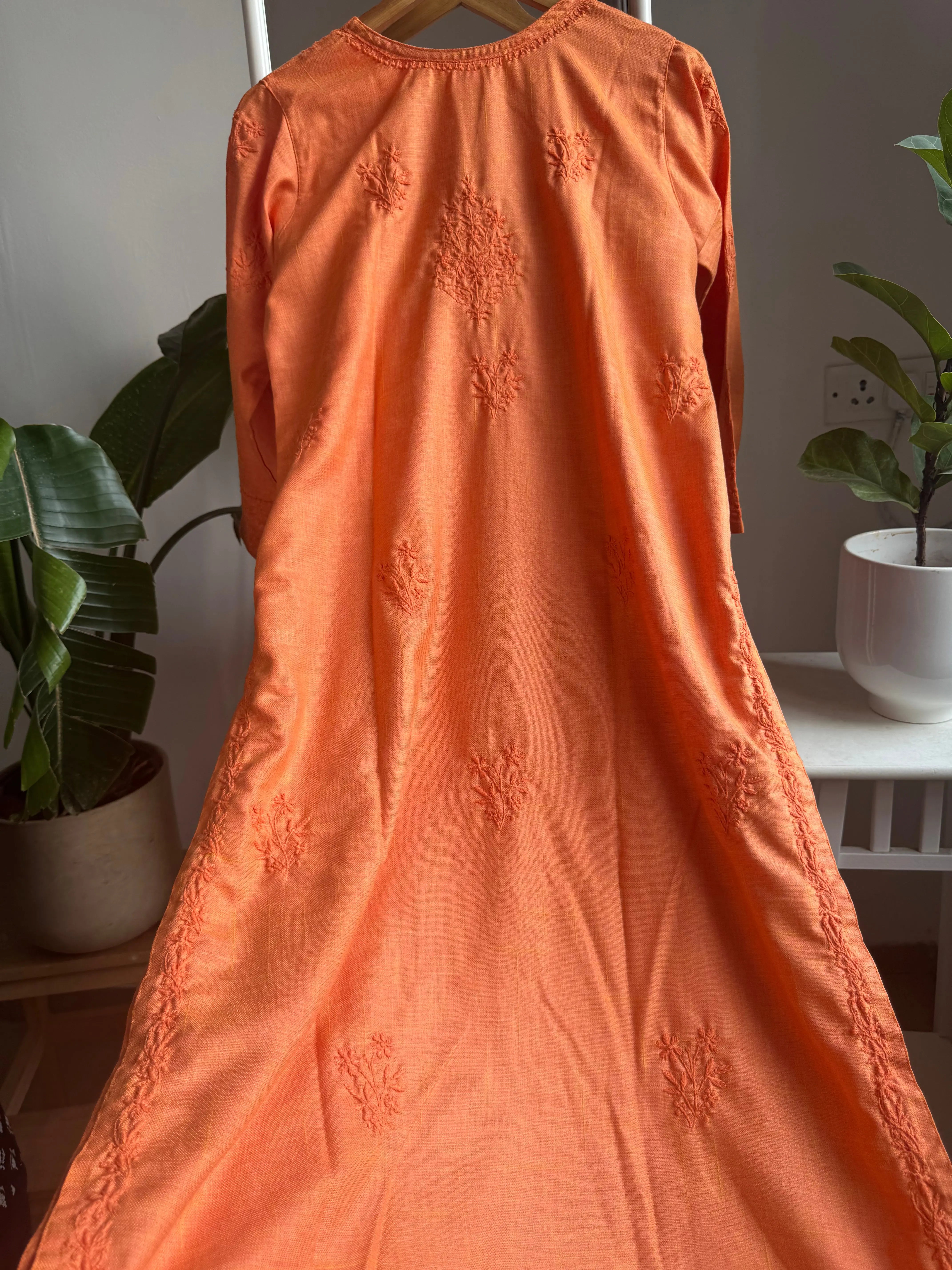 Thick Cotton Chikankari Kurti - Orange ARIAA CHIKANKARI