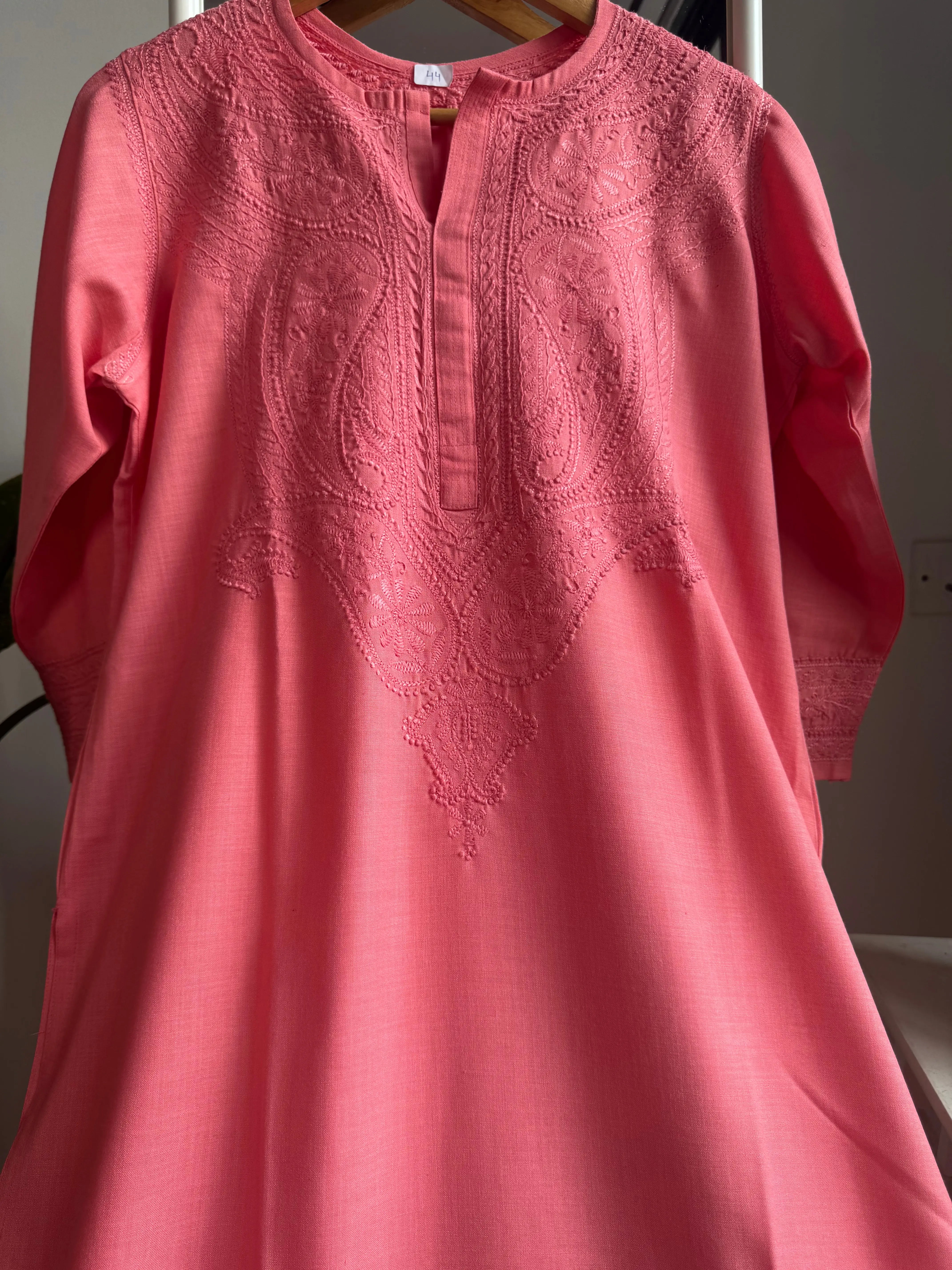Thick Cotton Chikankari Kurti - Pink ARIAA CHIKANKARI