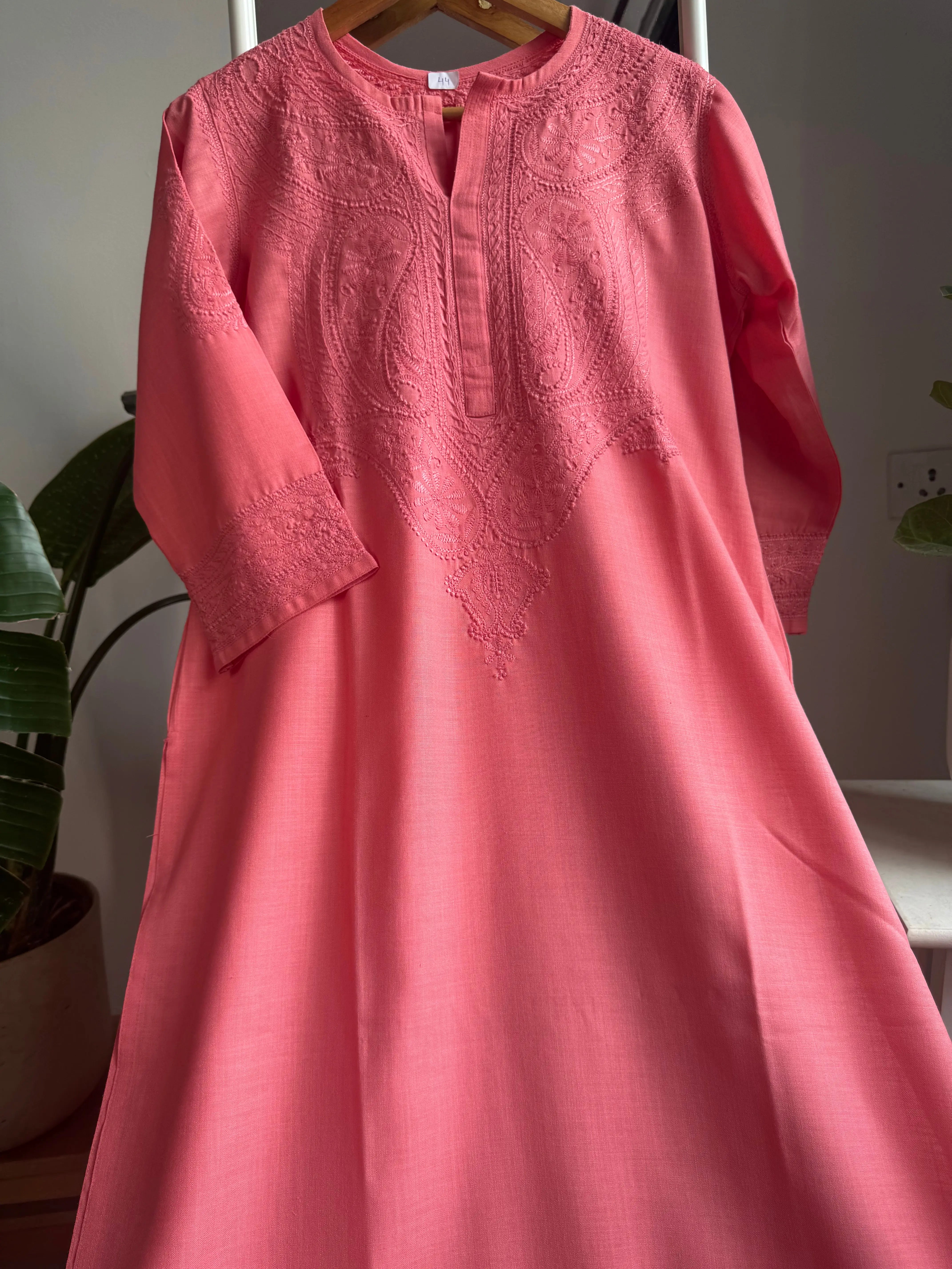 Thick Cotton Chikankari Kurti - Pink ARIAA CHIKANKARI