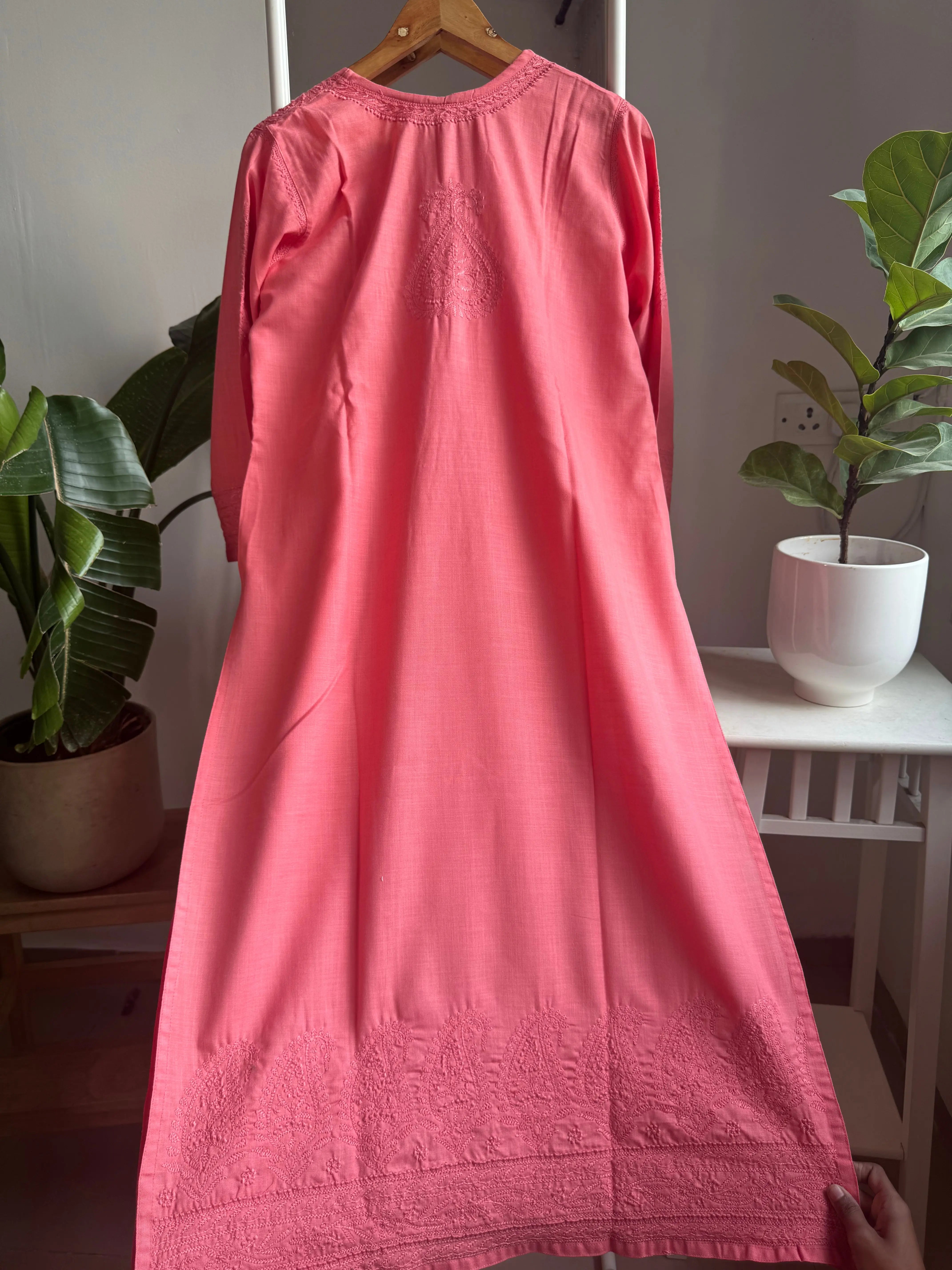Thick Cotton Chikankari Kurti - Pink ARIAA CHIKANKARI