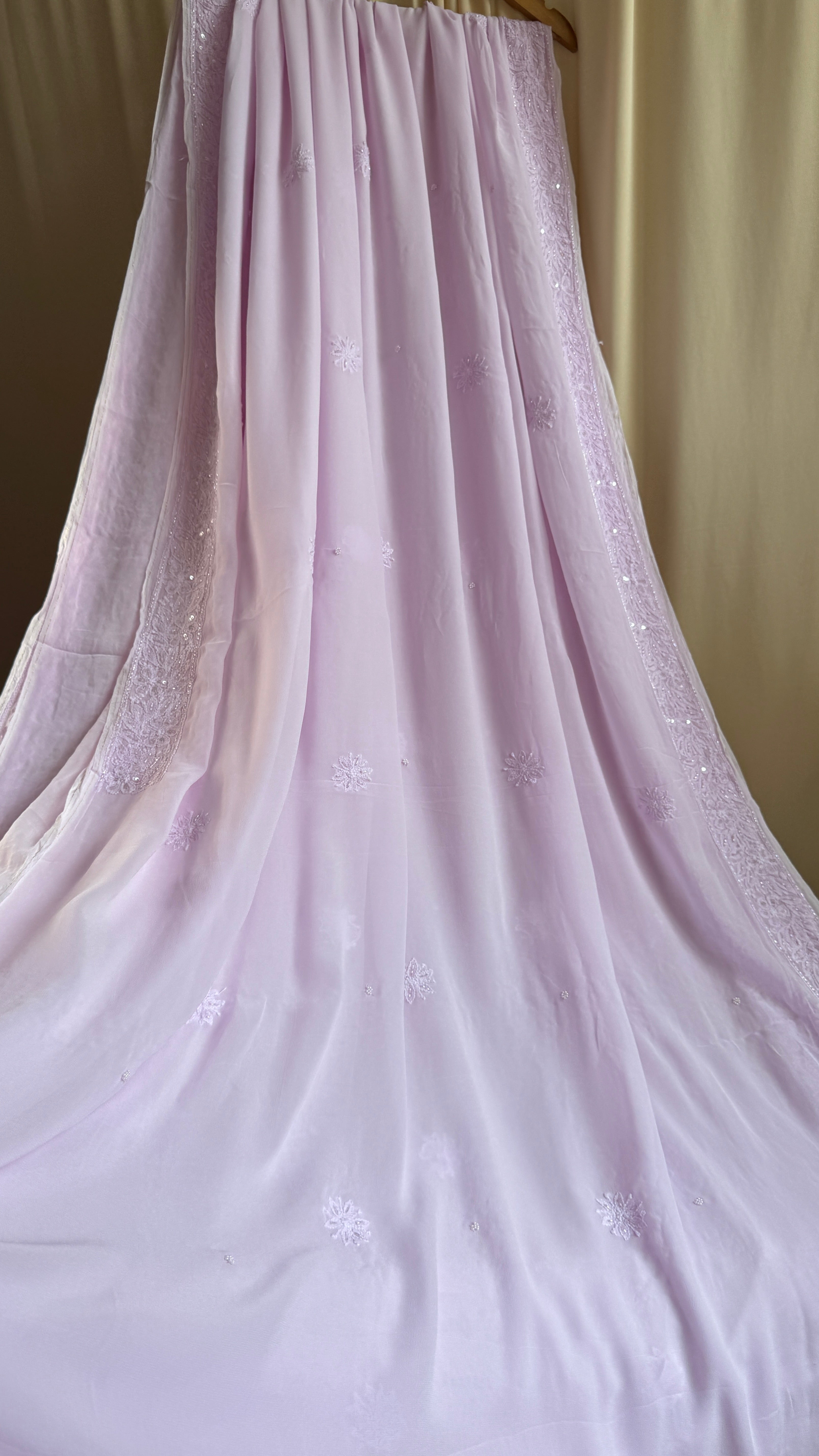 Viscose Lilac Chikankari saree with Pearl embellishments