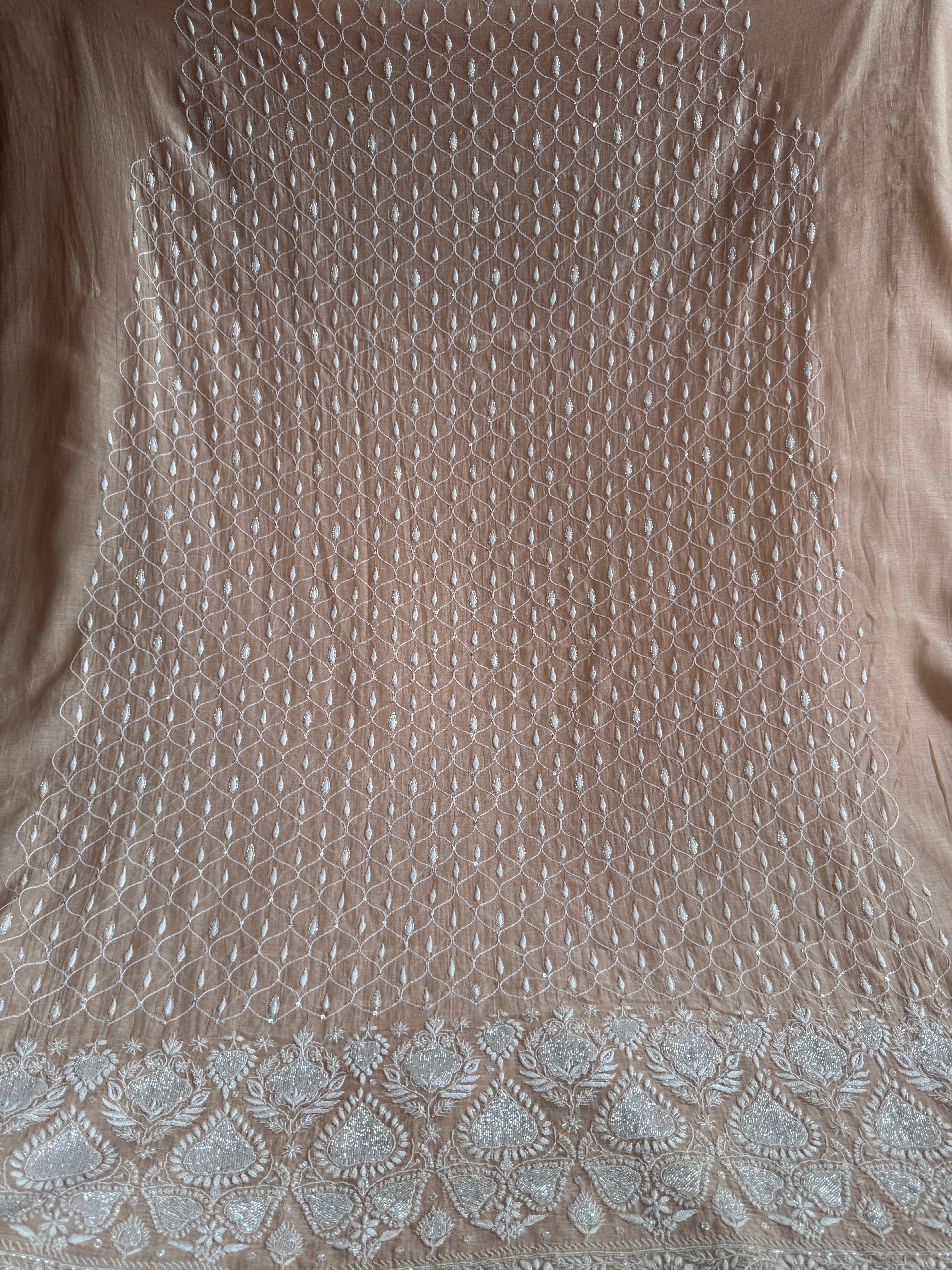Mul Chanderi Chikankari - Unstitched Set - Beige