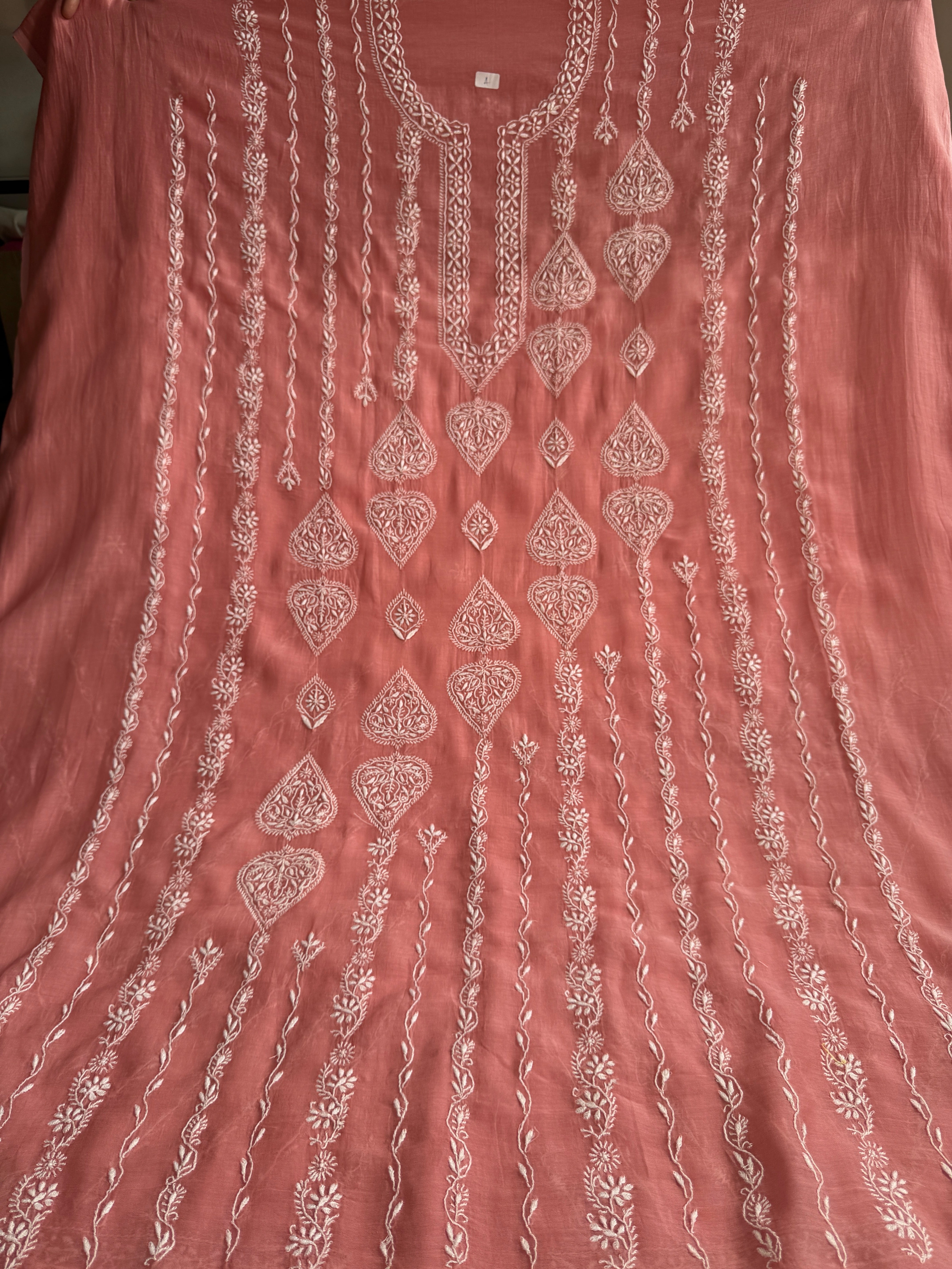 Mul Chanderi Chikankari Unstitched Length with Dupatta - Rosewood