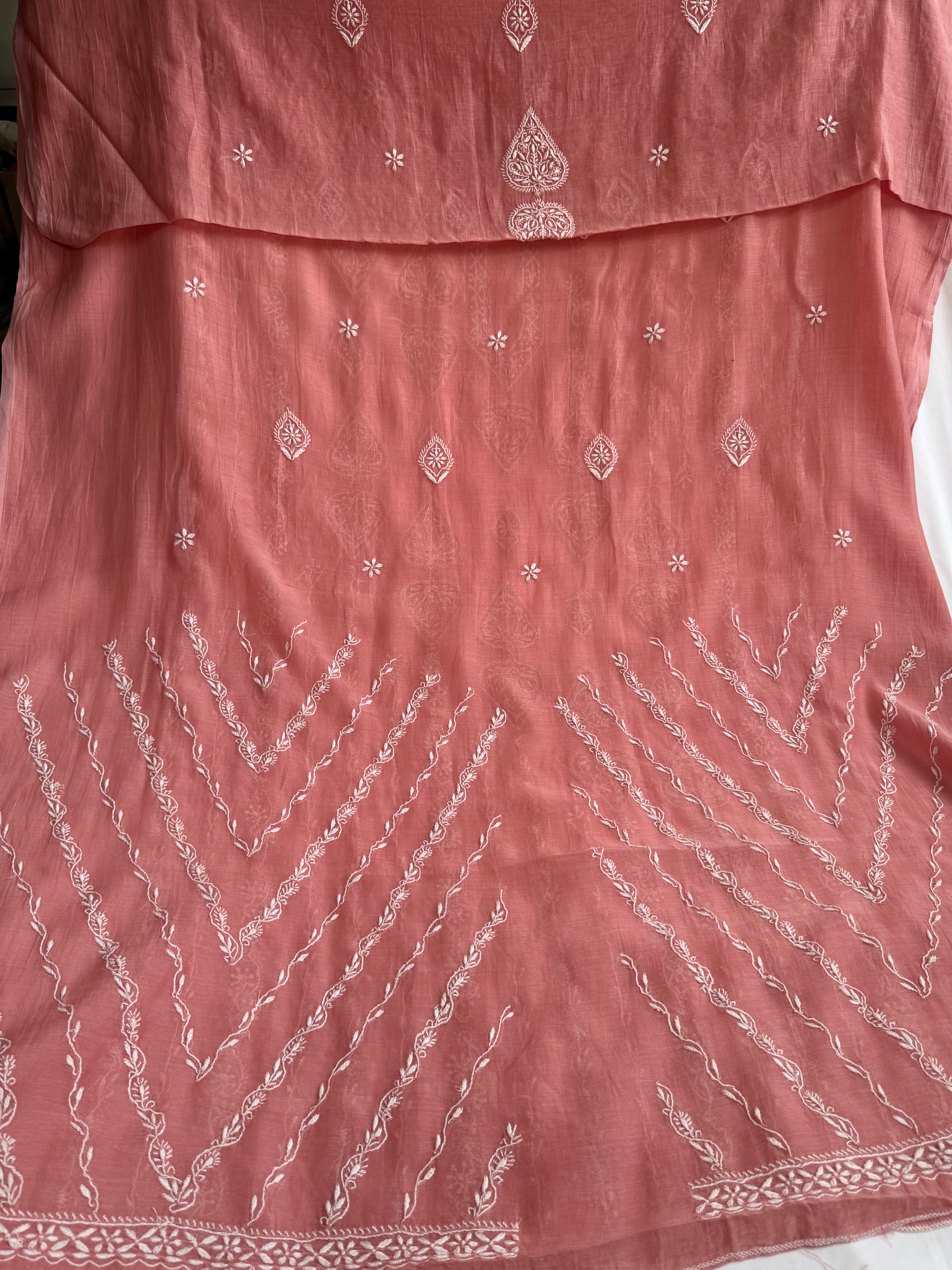 Mul Chanderi Chikankari Unstitched Length with Dupatta - Rosewood