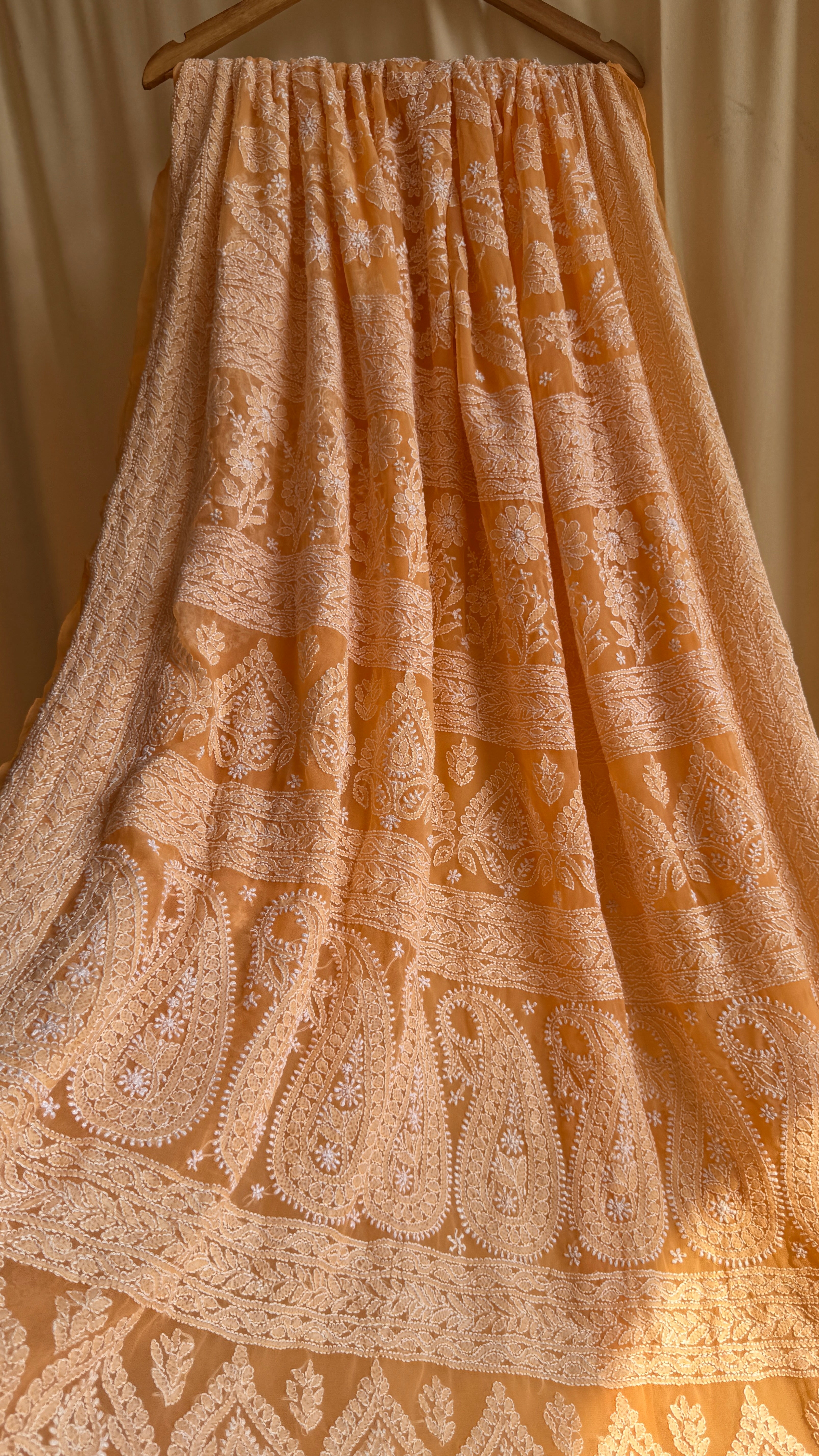 Georgette Chikankari saree in Sunset Orange