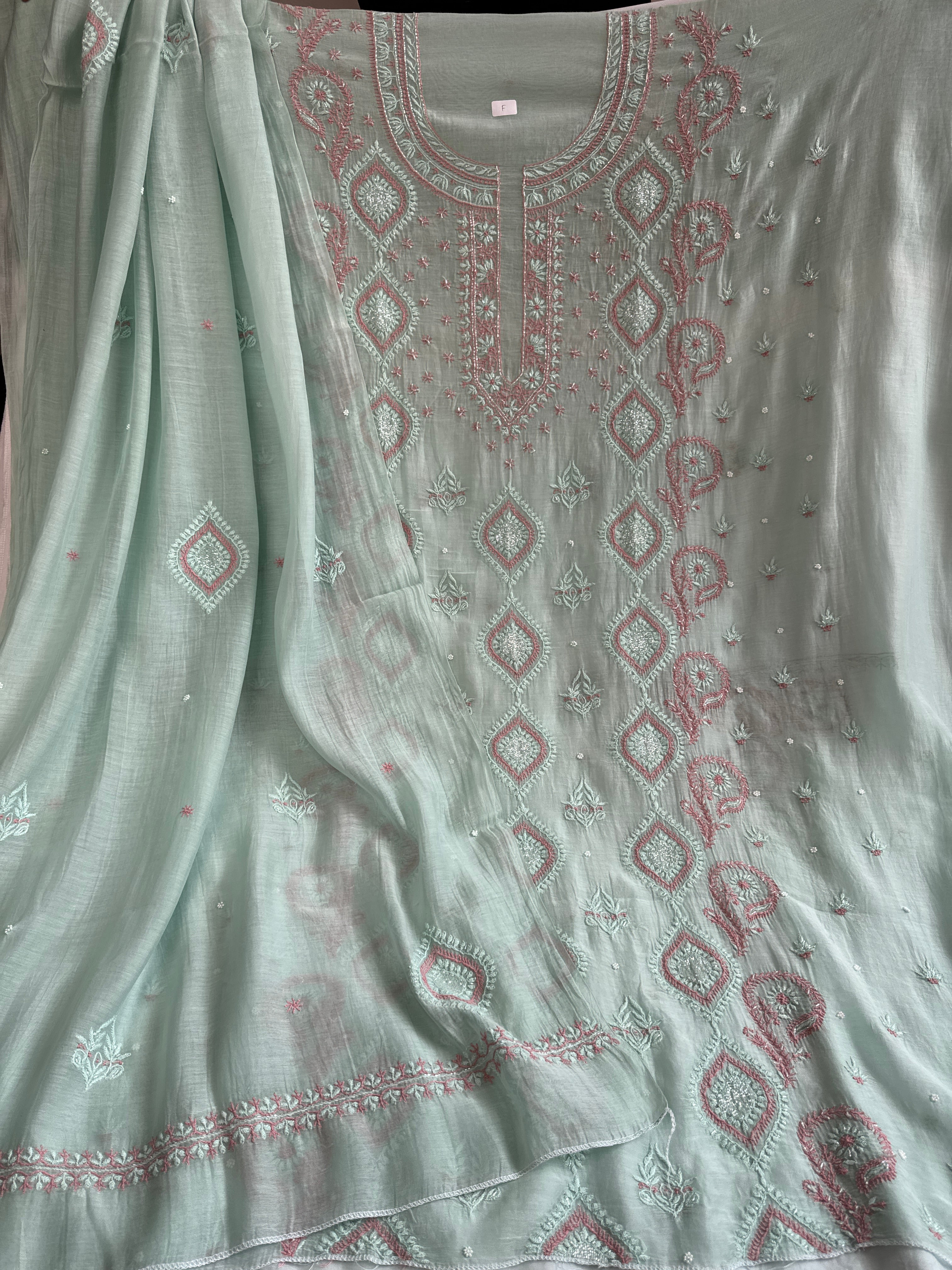 Mul Chanderi Chikankari - Unstitched Set - Multi Colour