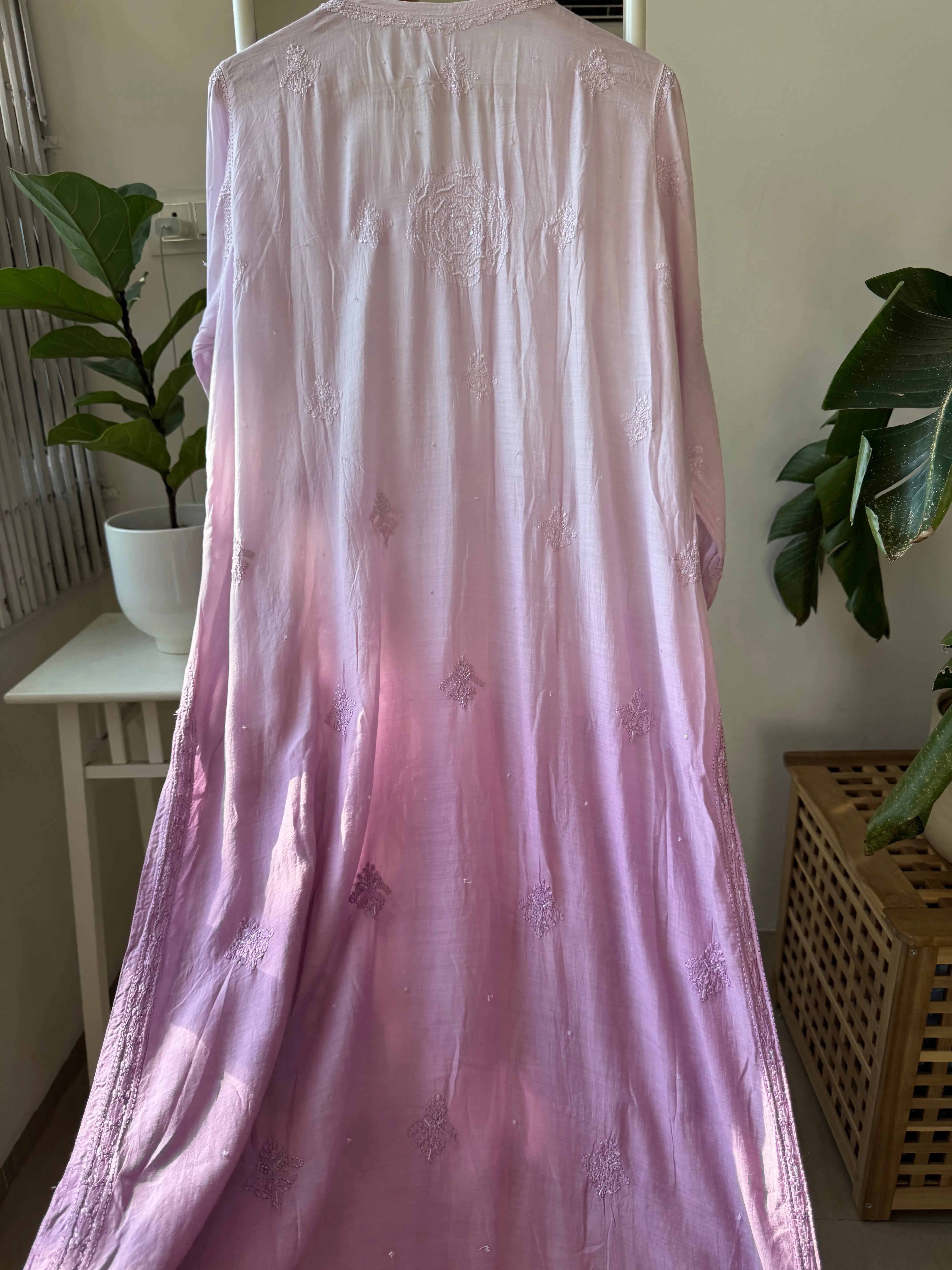Muslin Chikankari Kurti with Pearl Work - Lilac ARIAA CHIKANKARI
