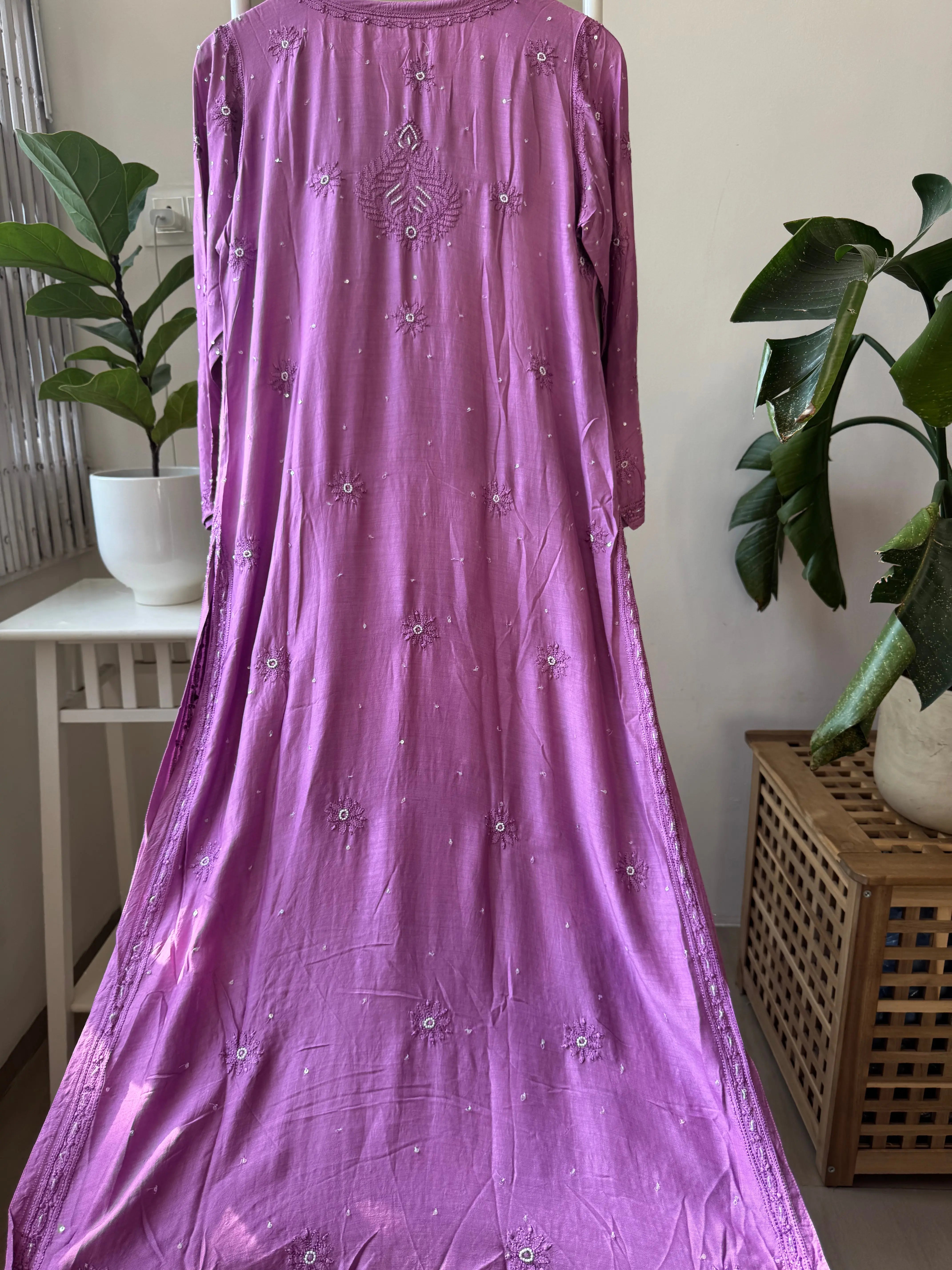 Muslin Chikankari Kurti with Pearl Work - Purple ARIAA CHIKANKARI