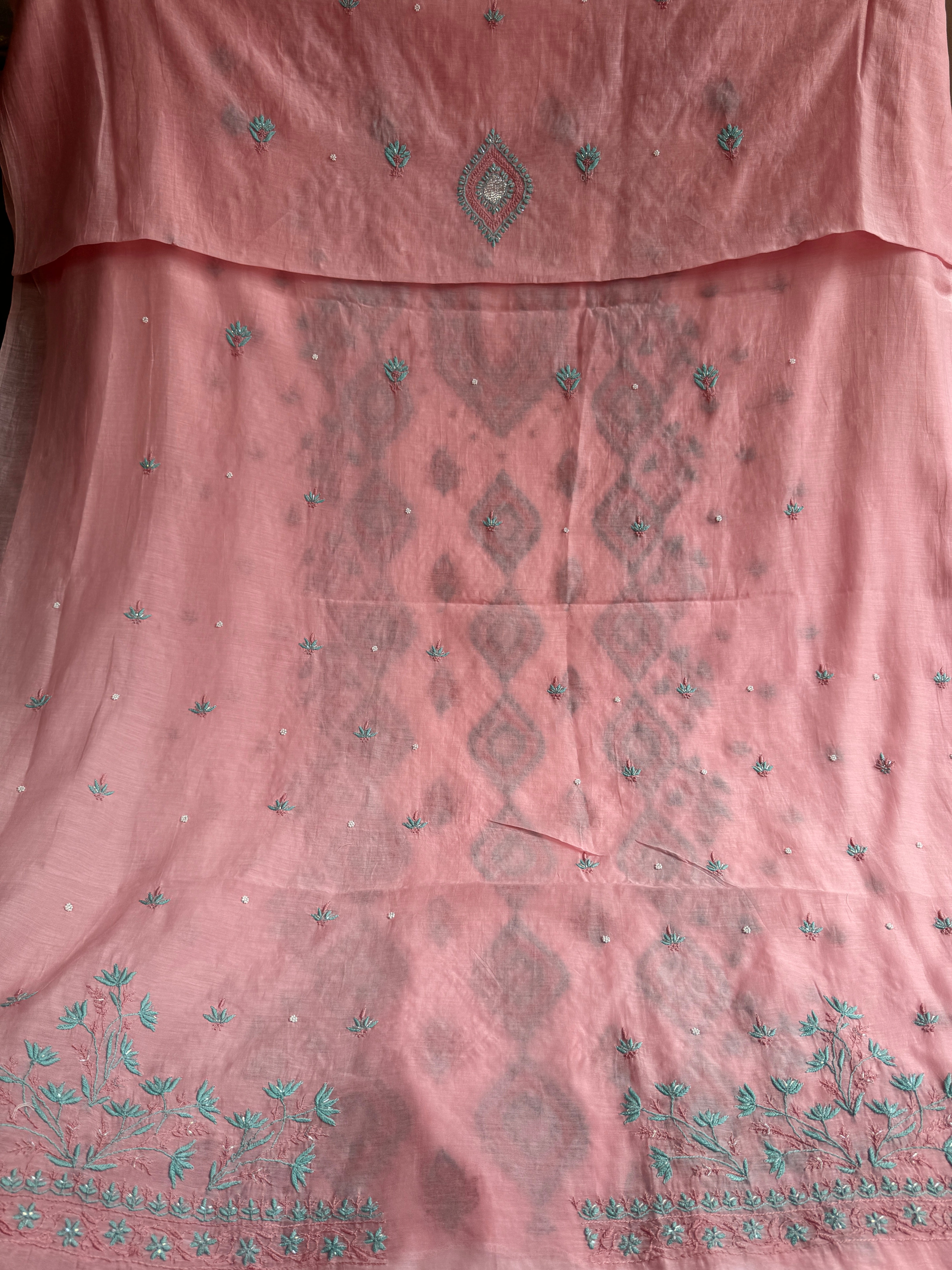 Mul Chanderi Chikankari - Unstitched Set - Multi Colour