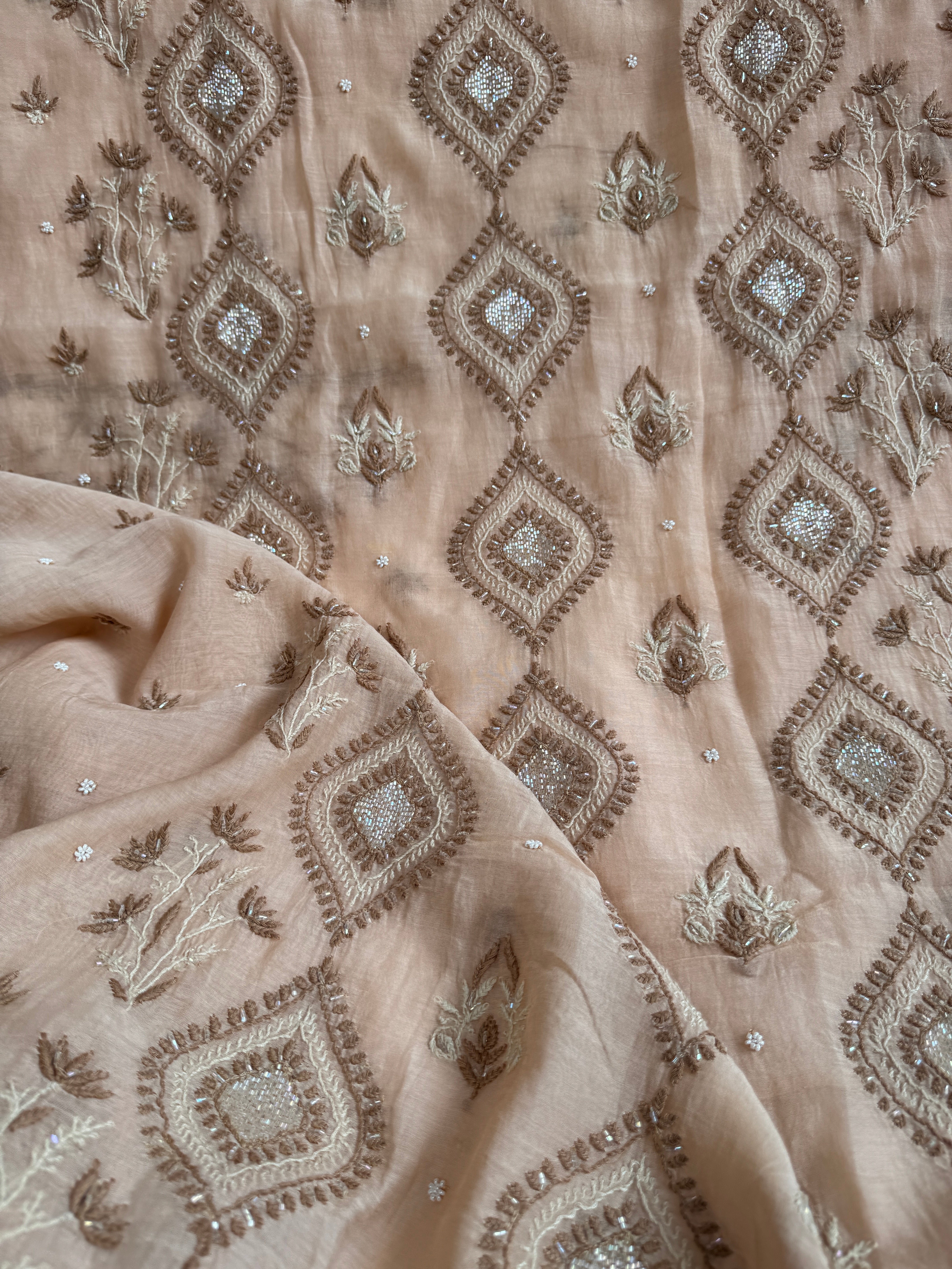 Mul Chanderi Chikankari - Unstitched Set - Multi Colour
