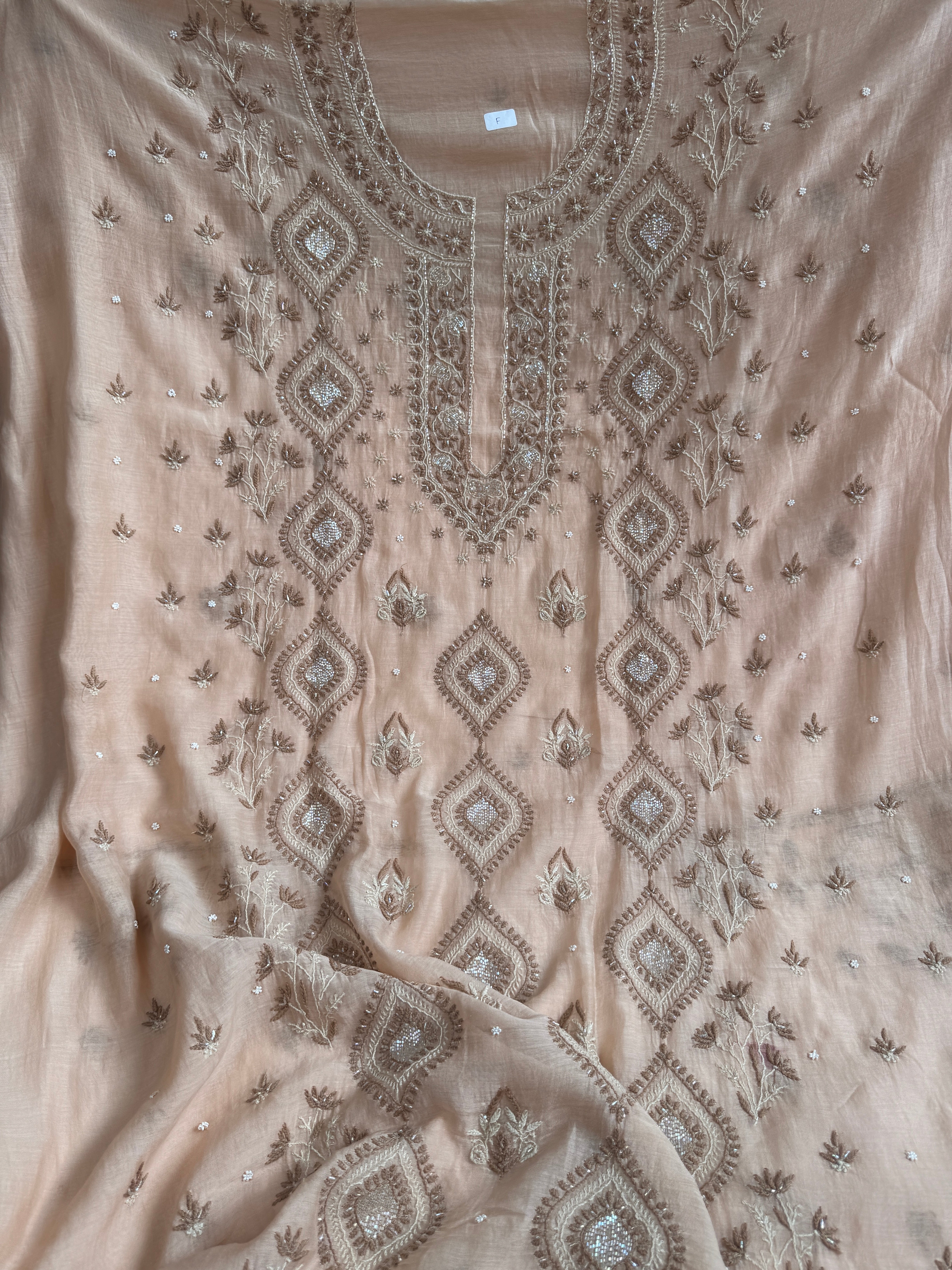 Mul Chanderi Chikankari - Unstitched Set - Multi Colour