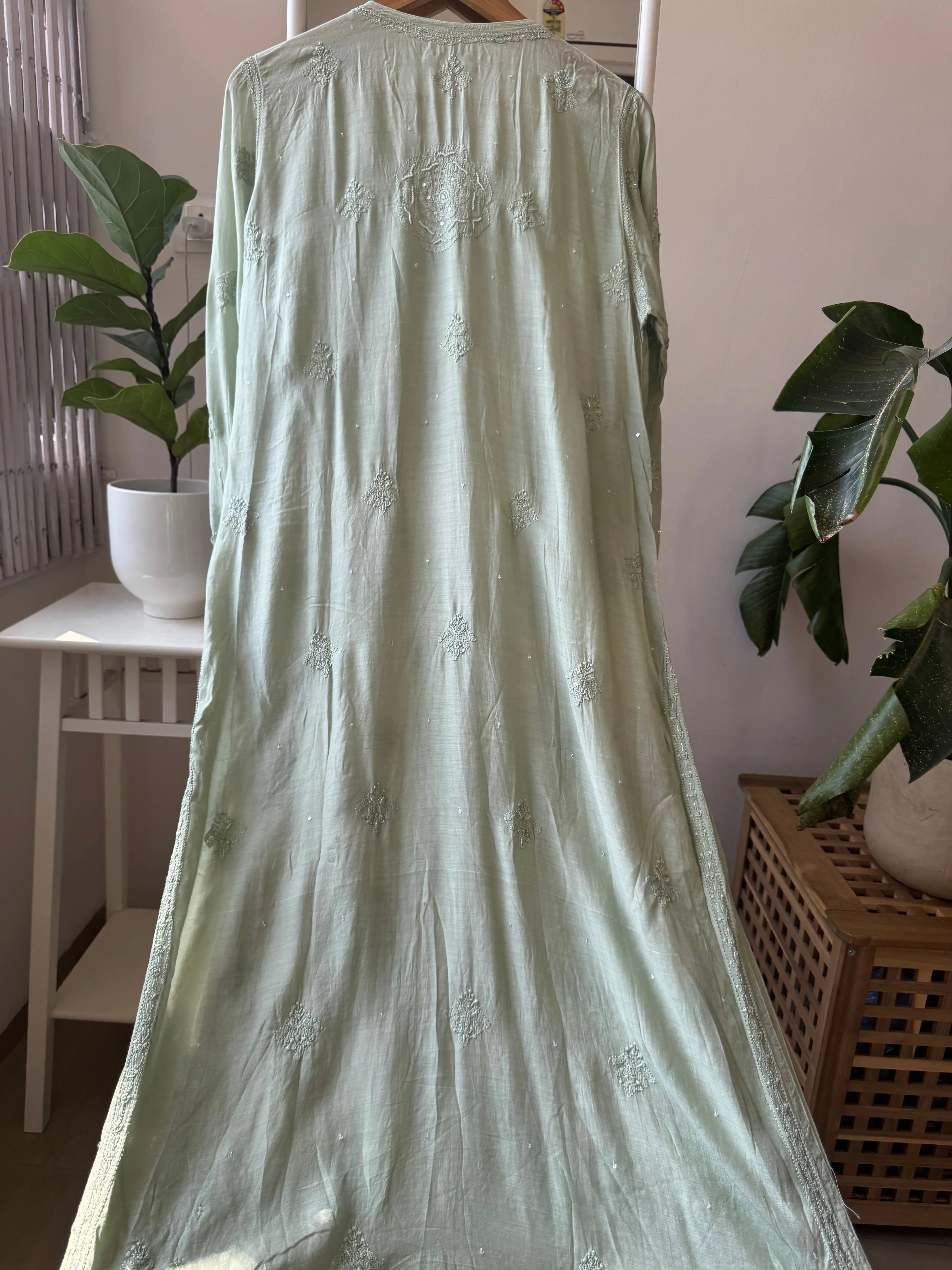 Muslin Chikankari Kurti with Pearl Work - Apple Green ARIAA CHIKANKARI