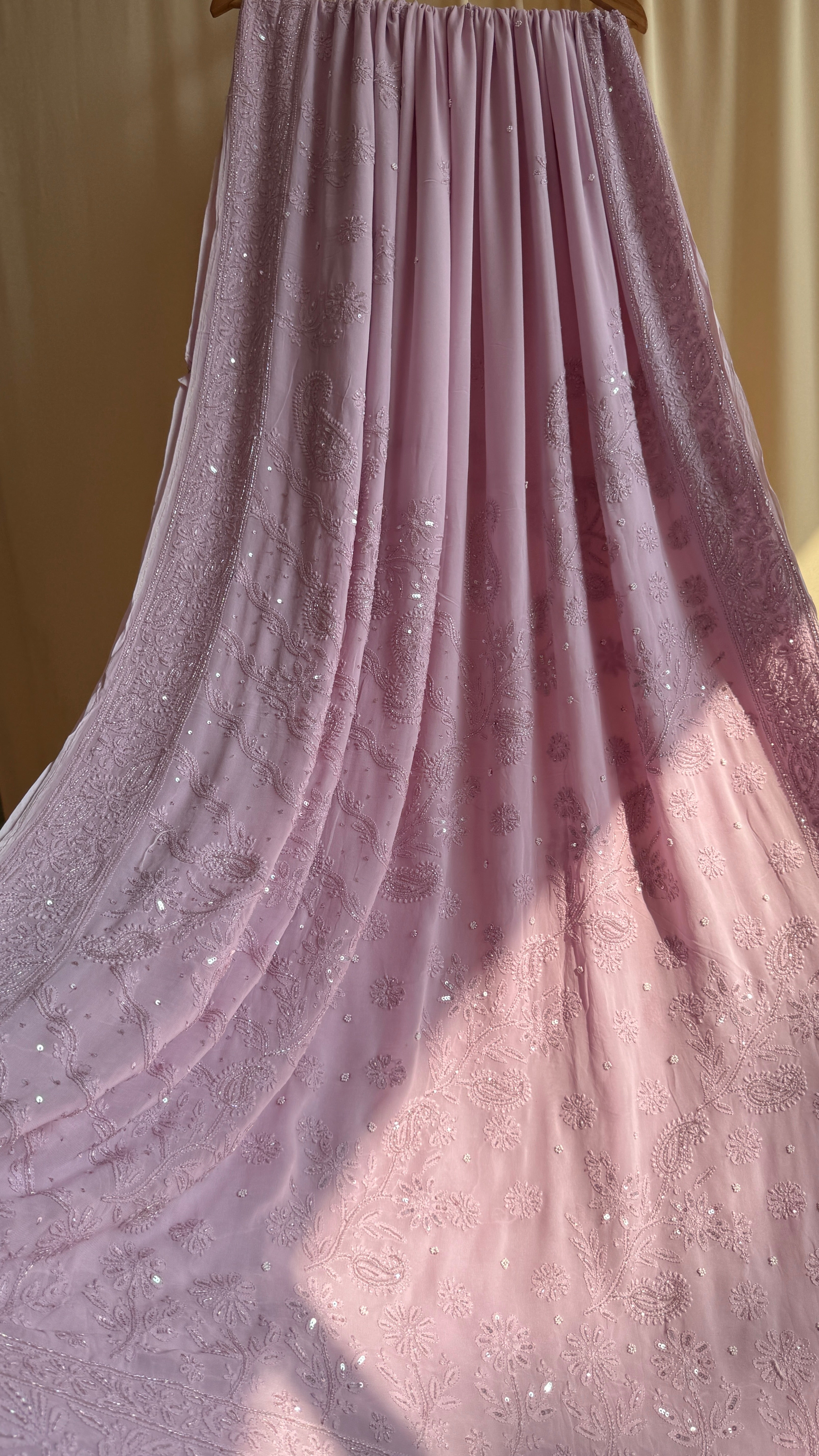 Viscose Onion Pink Chikankari saree with Pearl embellishments