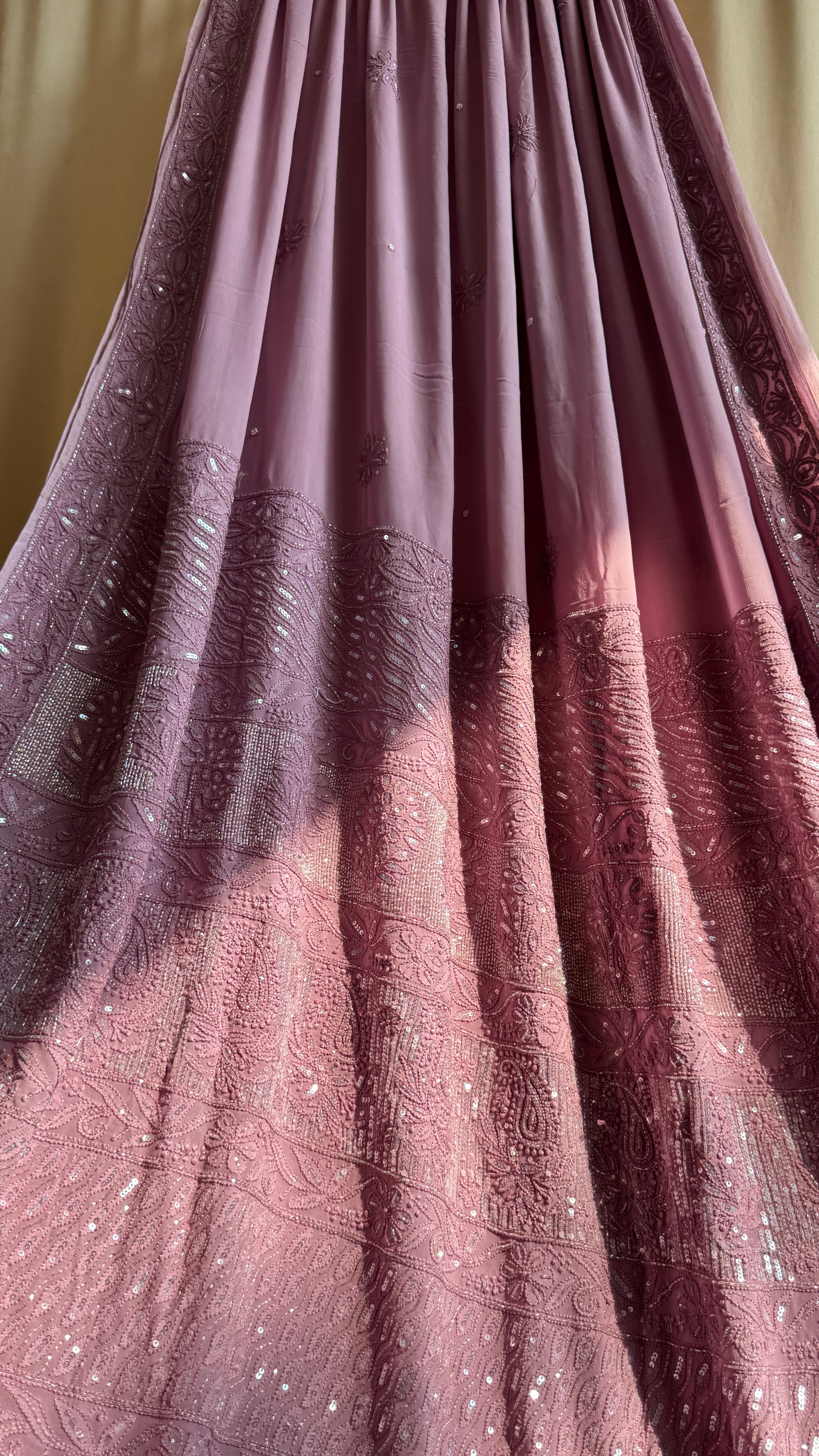 Viscose Mauve Chikankari saree with Pearl embellishments