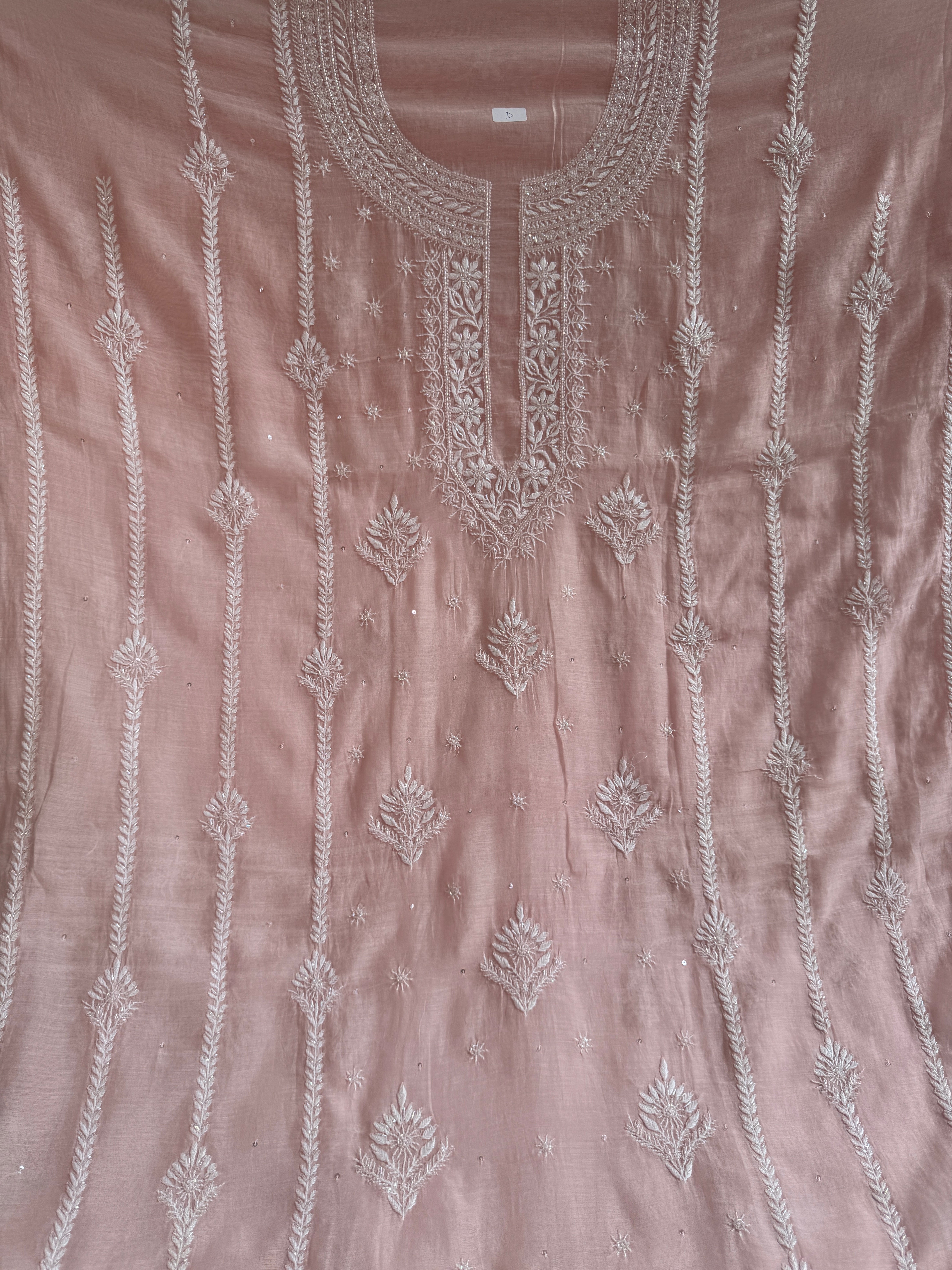 Mul Chanderi Chikankari - Unstitched Set - Pale Pink