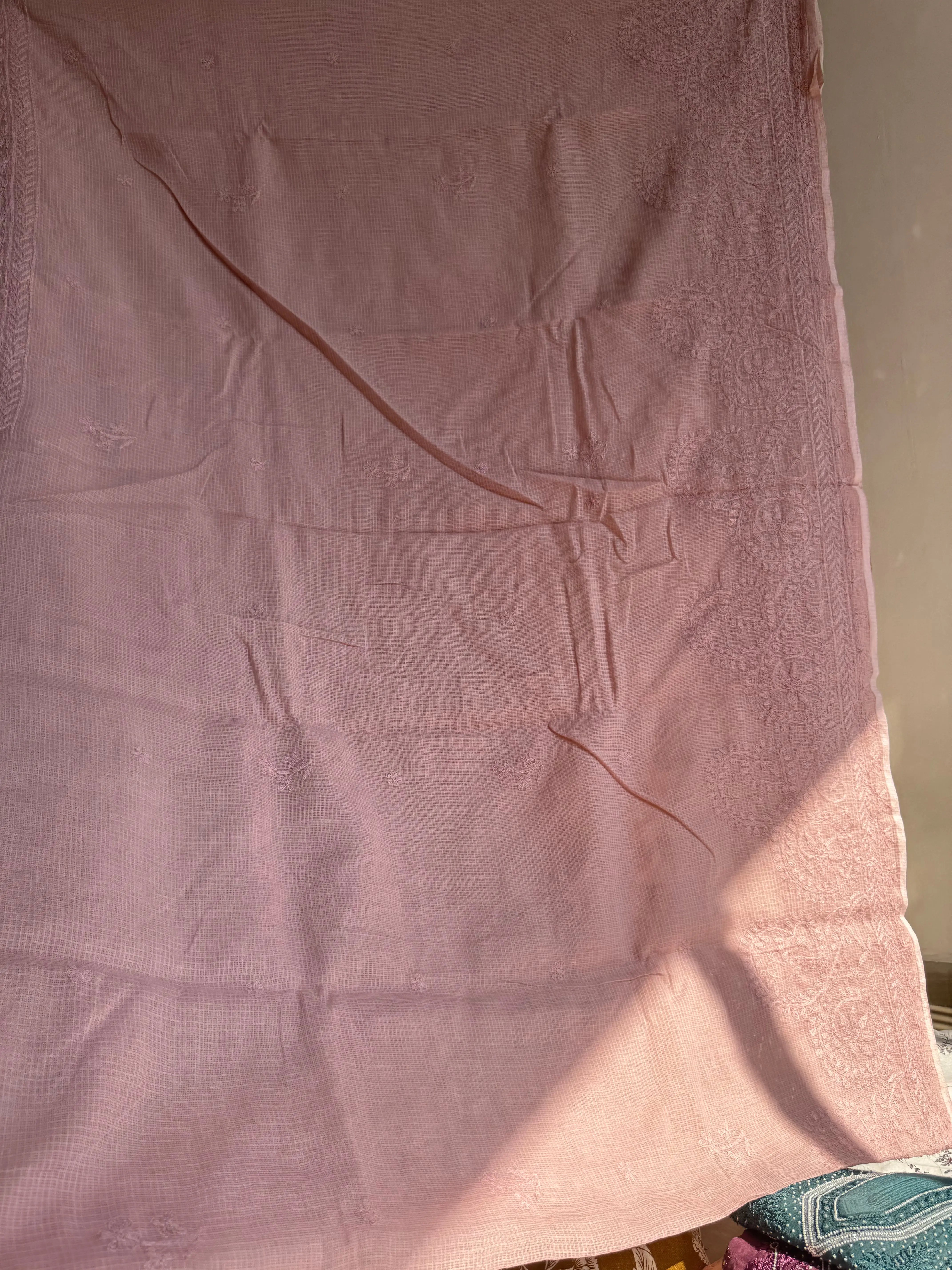 Kota Chikankari saree in Pale Pink ARIAA CHIKANKARI