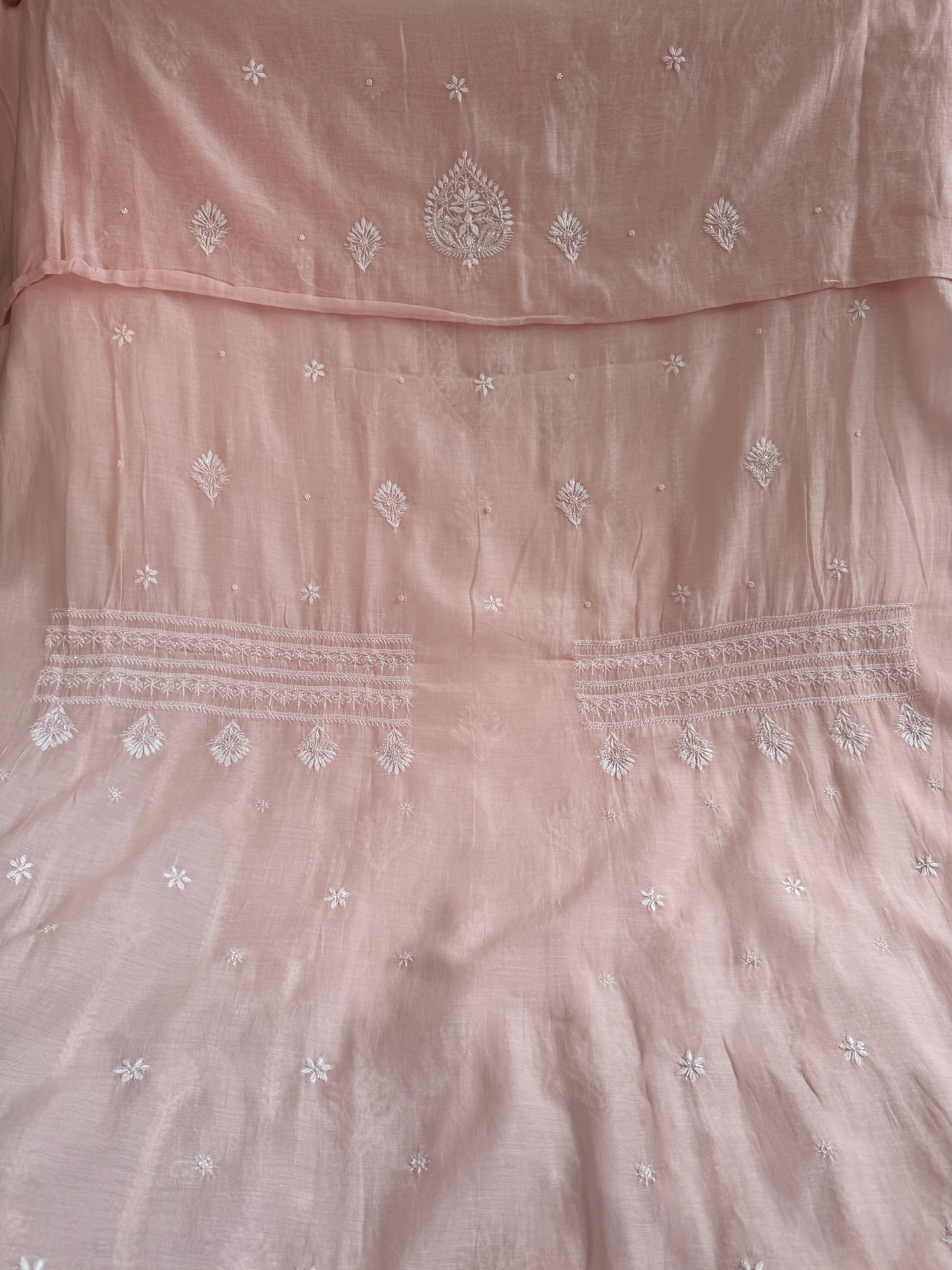 Mul Chanderi Chikankari - Unstitched Set - Pale Pink