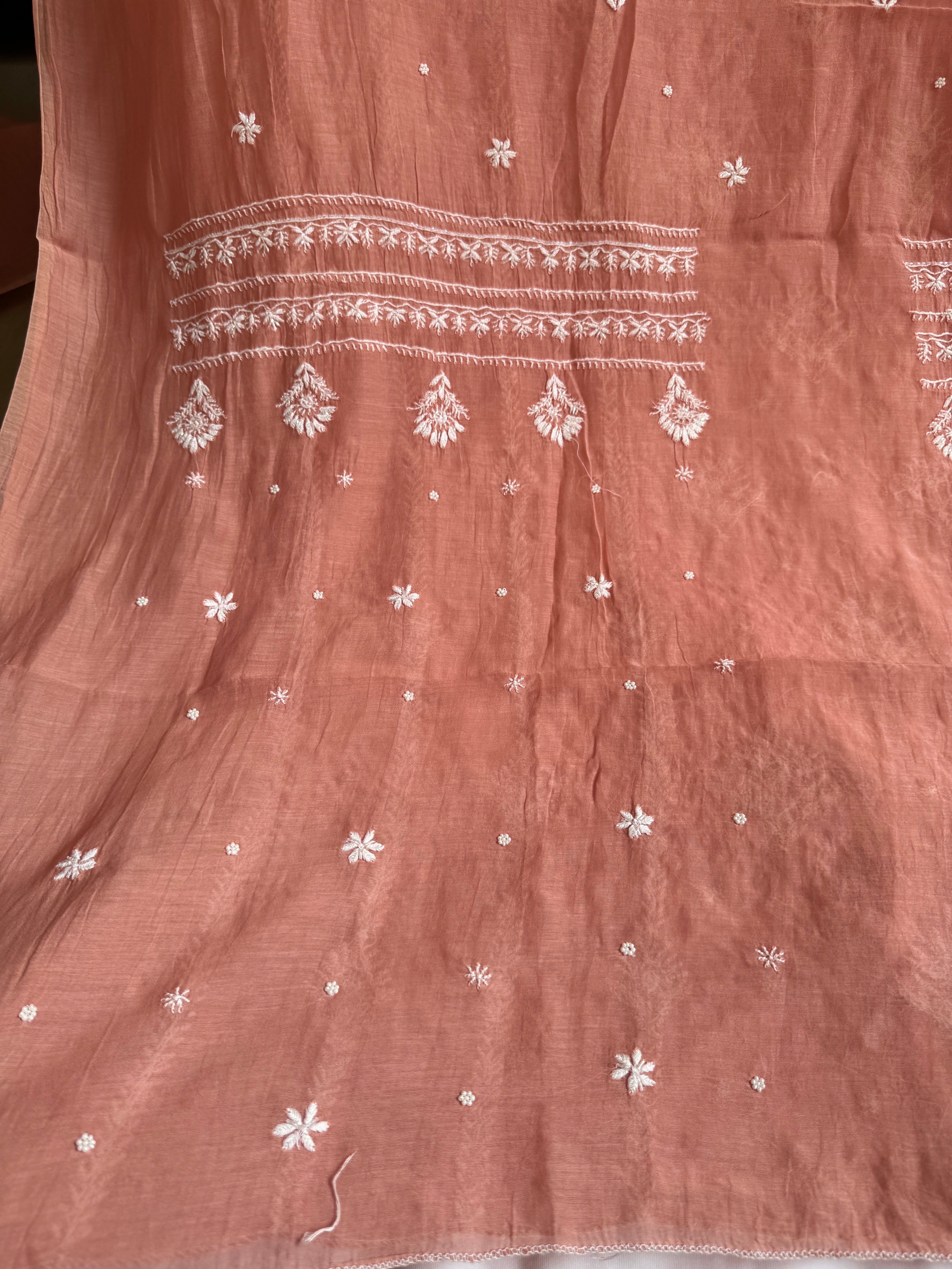 Mul Chanderi Chikankari - Unstitched Set - Rosewood