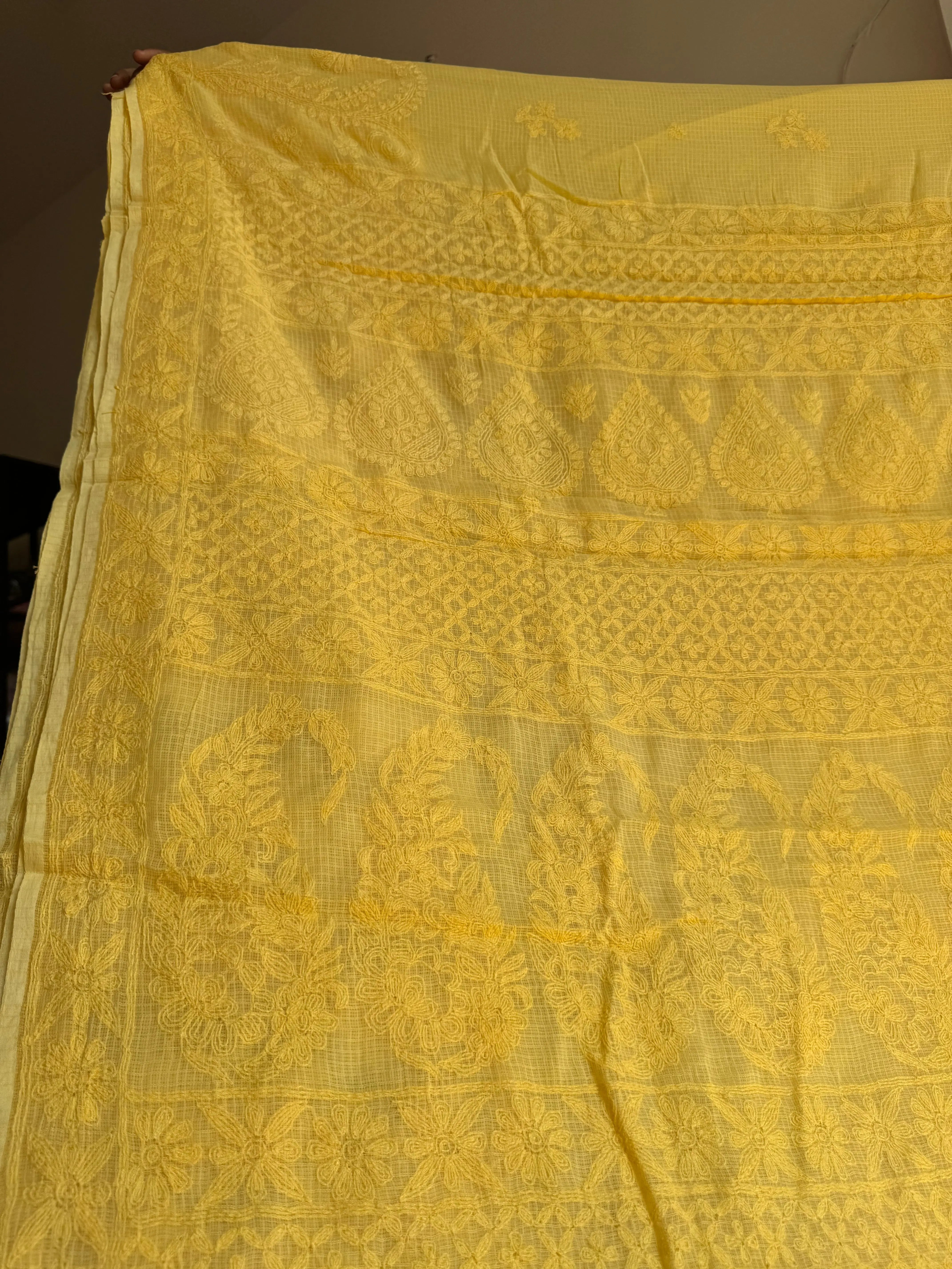 Kota Chikankari saree in Yellow ARIAA CHIKANKARI