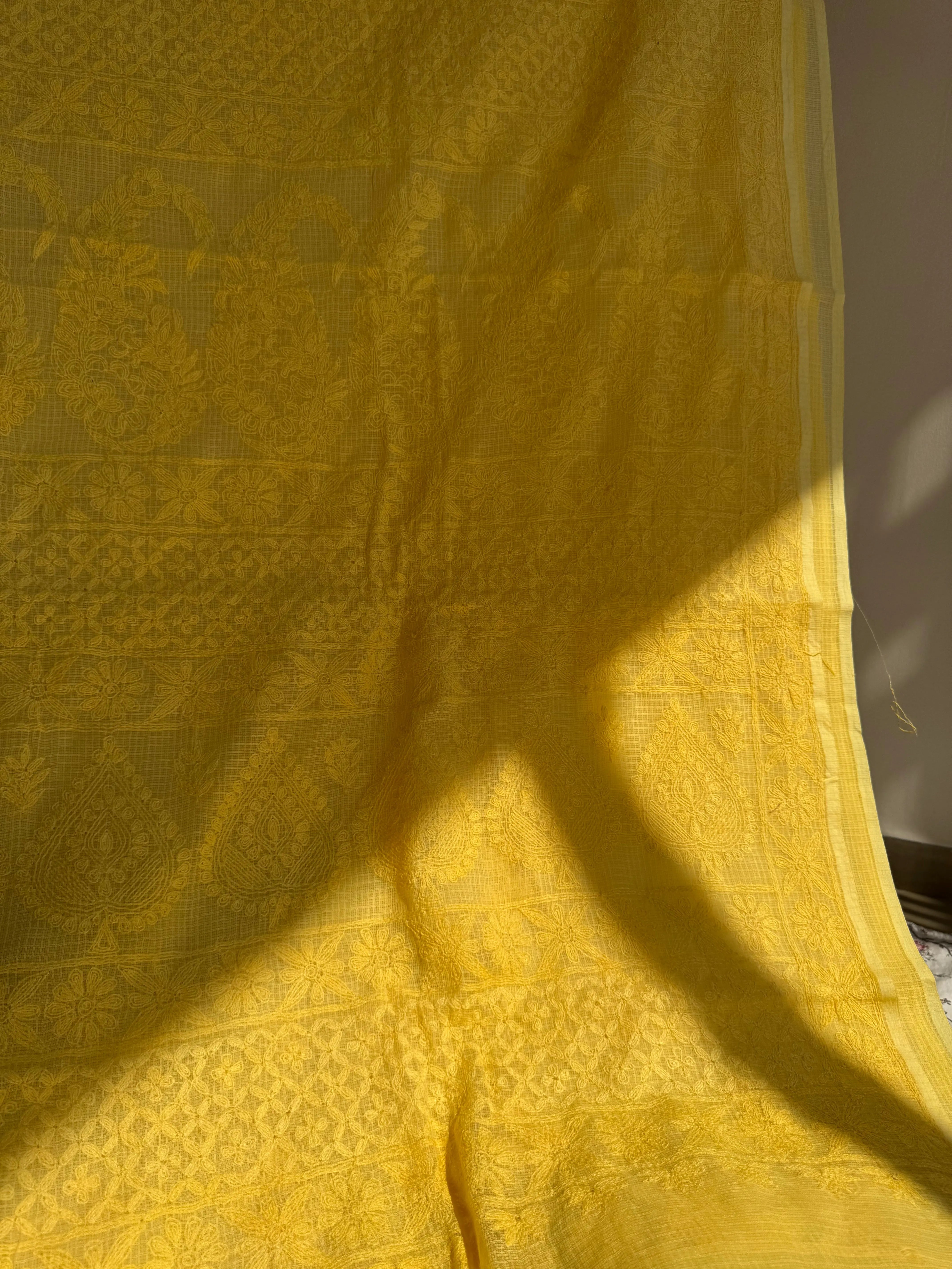 Kota Chikankari saree in Yellow ARIAA CHIKANKARI