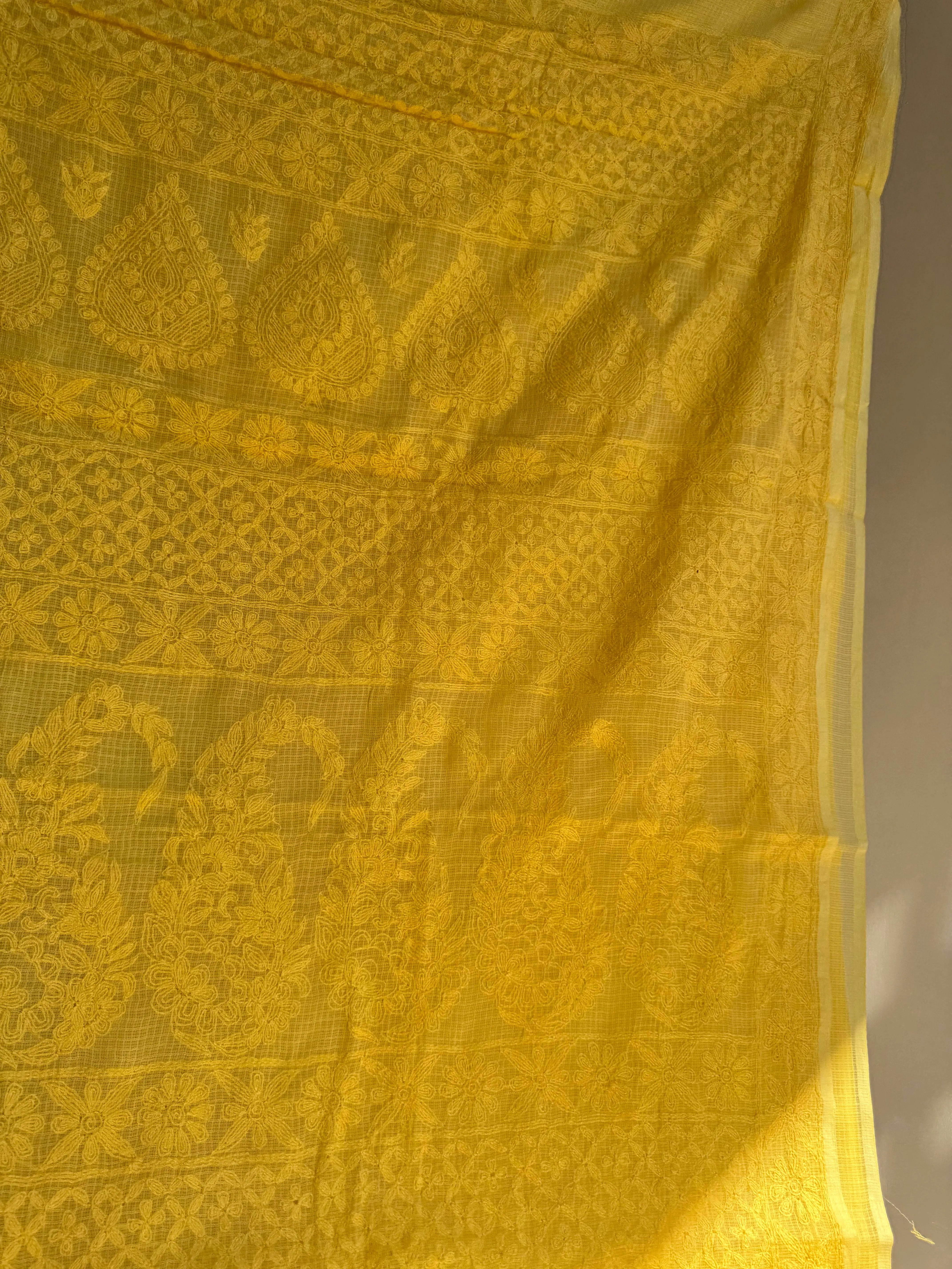 Kota Chikankari saree in Yellow ARIAA CHIKANKARI