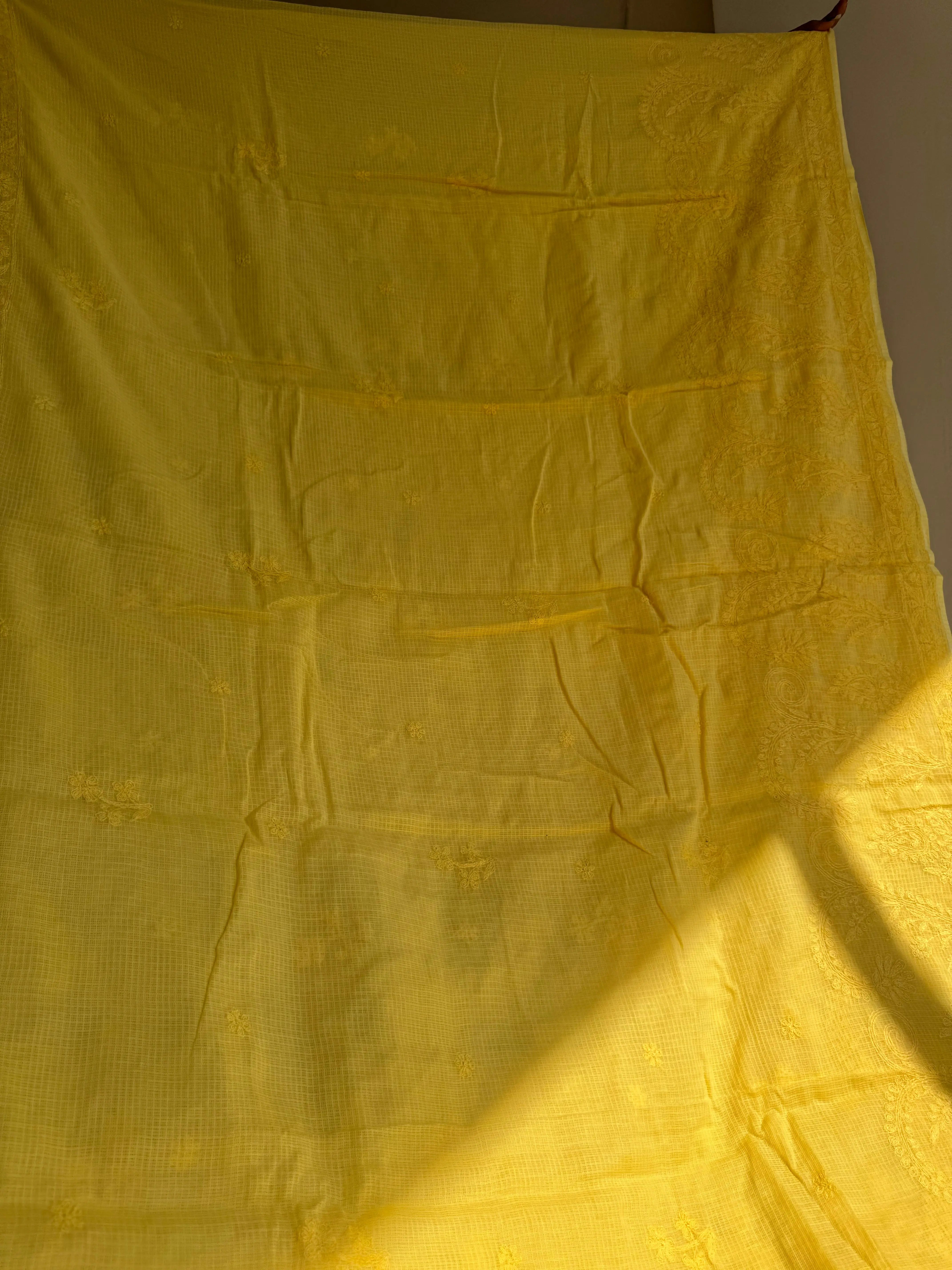 Kota Chikankari saree in Yellow ARIAA CHIKANKARI