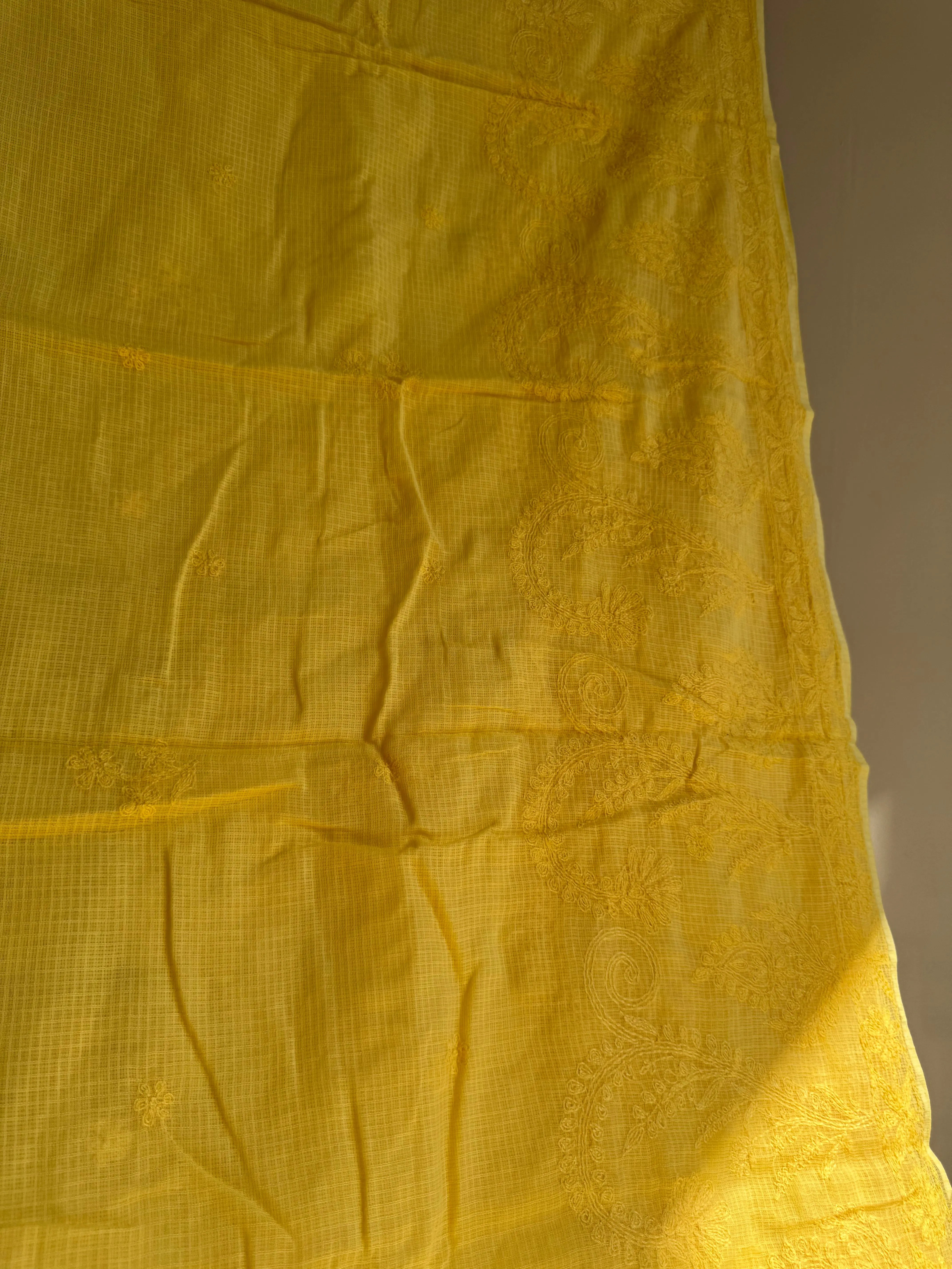 Kota Chikankari saree in Yellow ARIAA CHIKANKARI