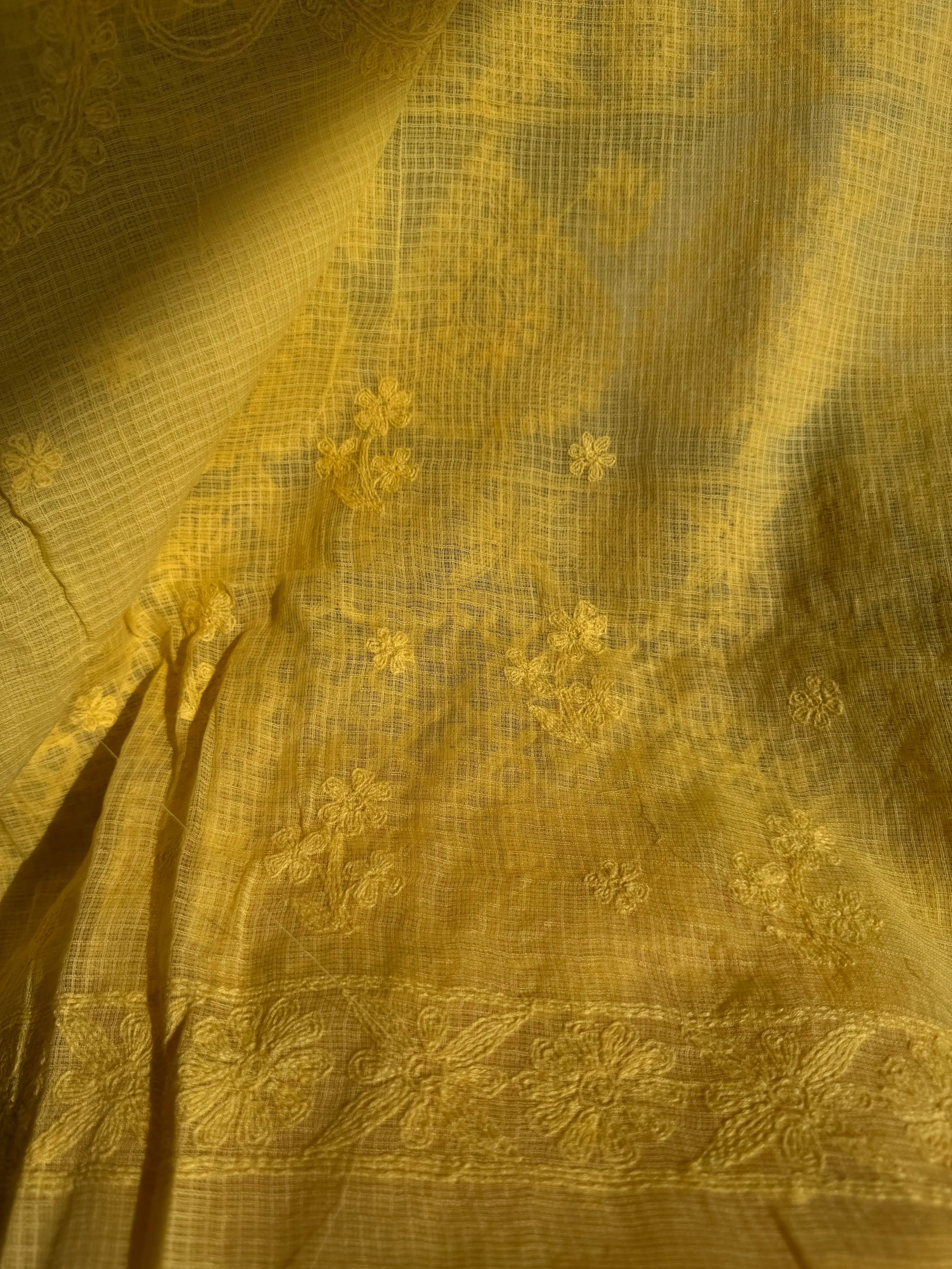 Kota Chikankari saree in Yellow ARIAA CHIKANKARI