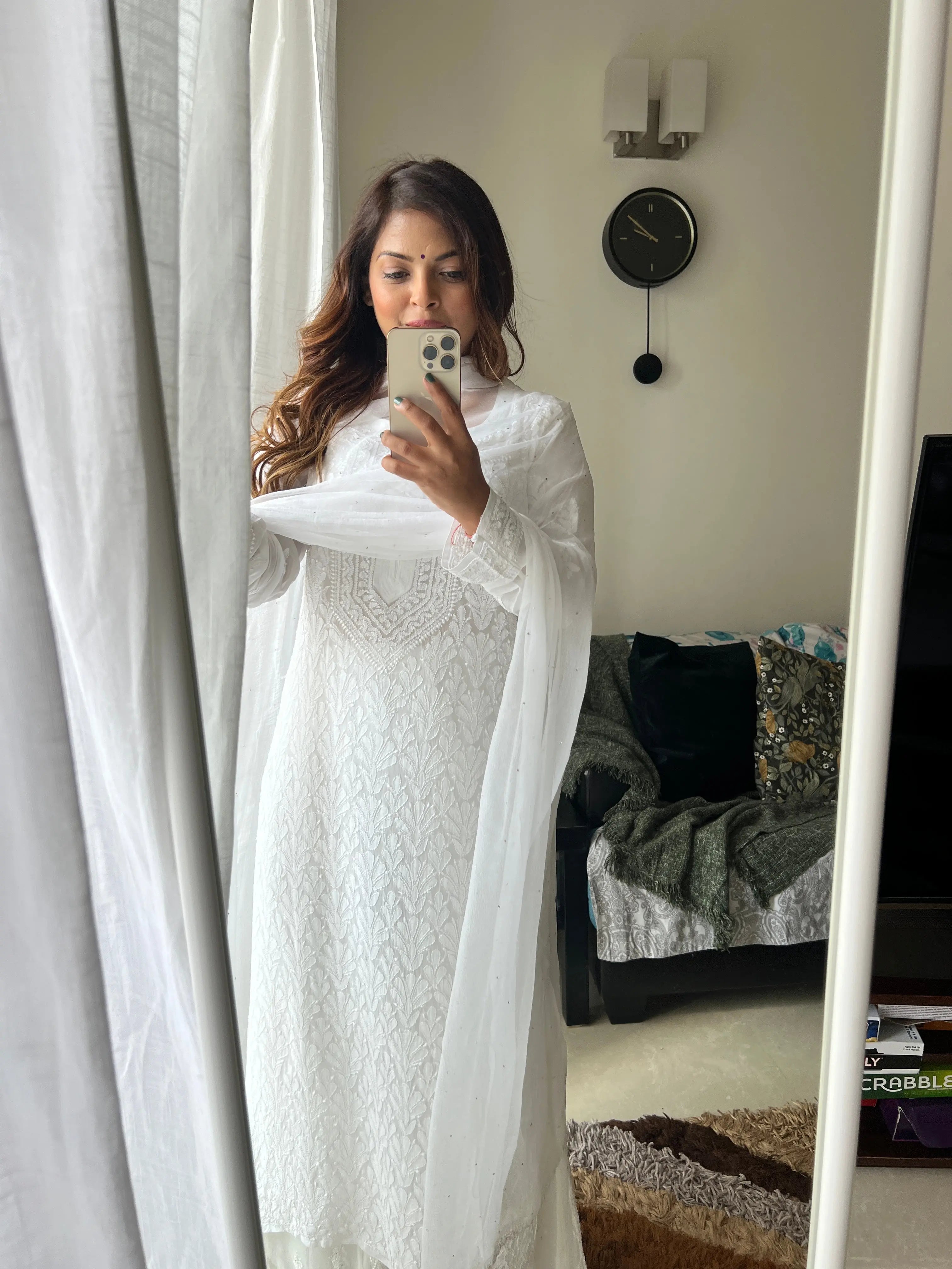 Viscose Plazzo Set - White ARIAA CHIKANKARI