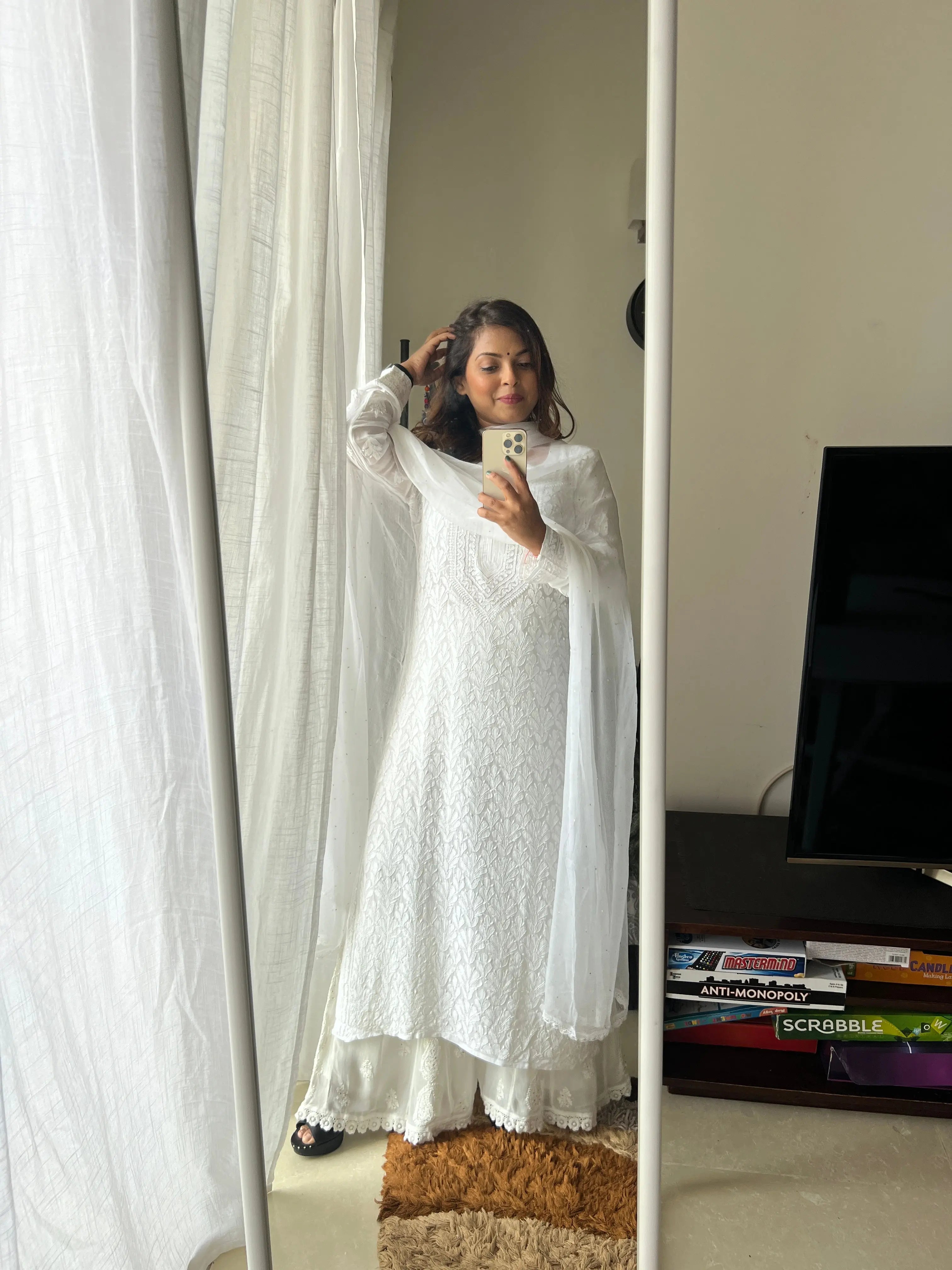 Viscose Plazzo Set - White ARIAA CHIKANKARI