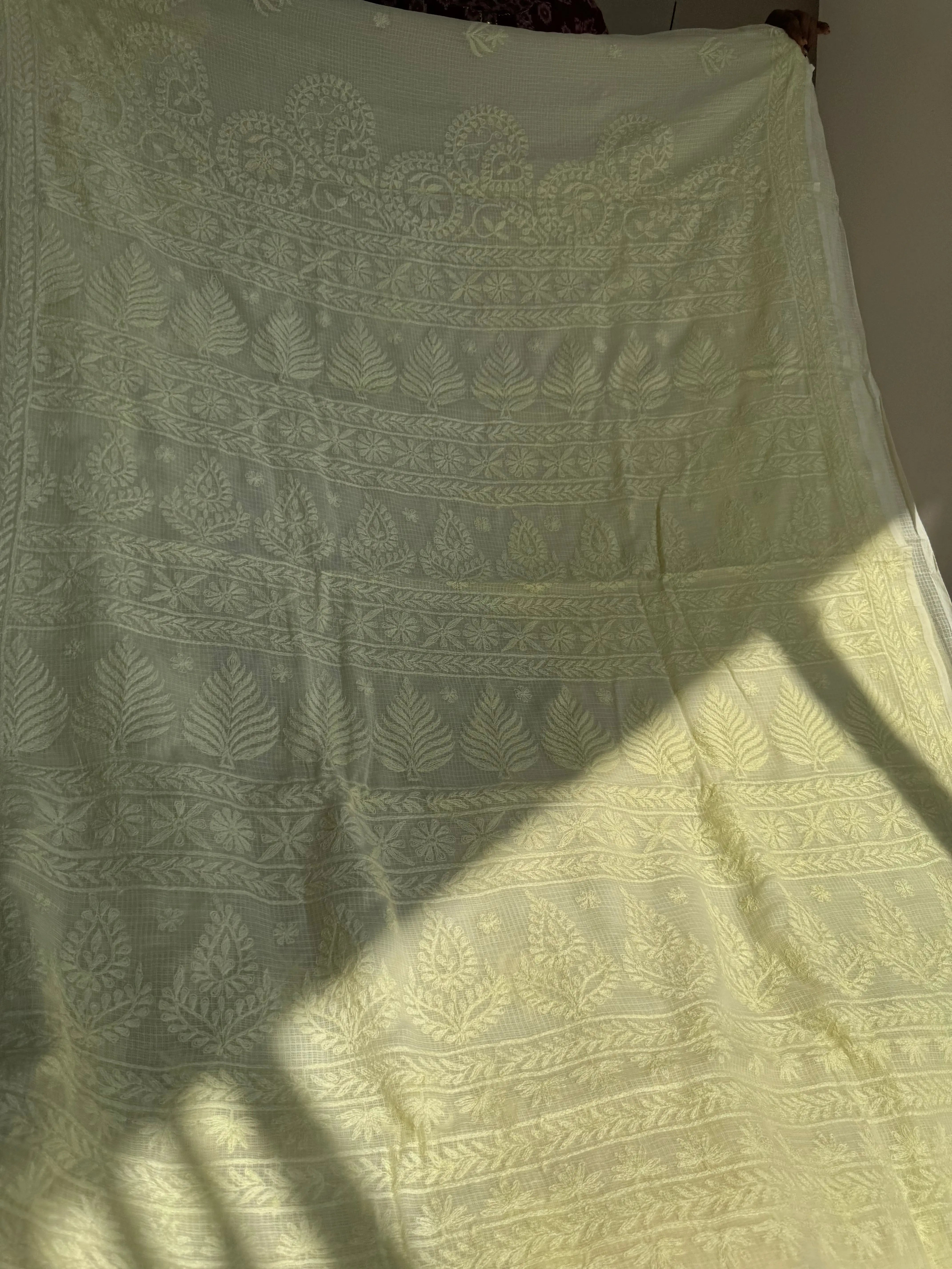 Kota Chikankari saree in Lemon Green ARIAA CHIKANKARI