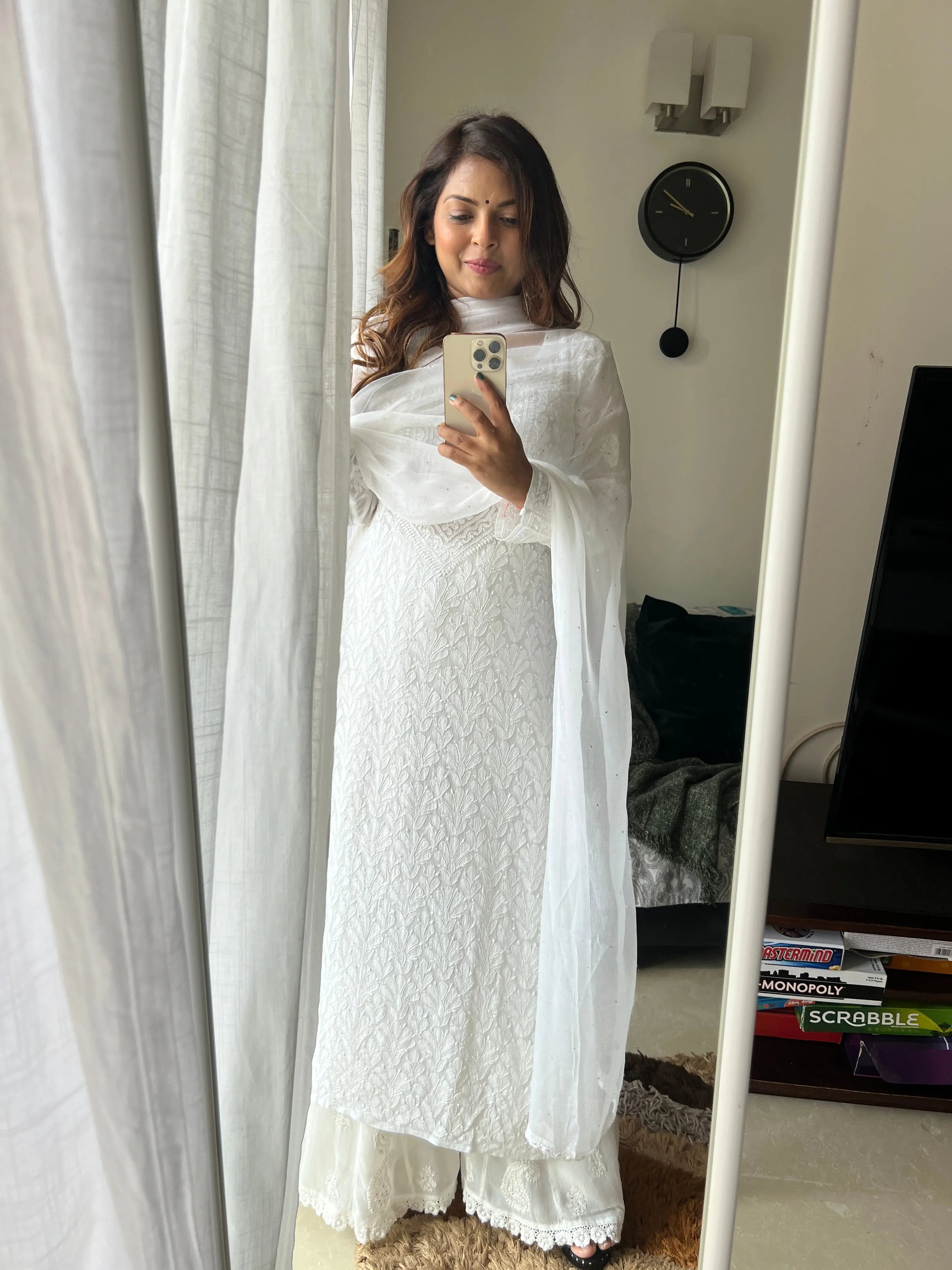 Viscose Plazzo Set - White ARIAA CHIKANKARI