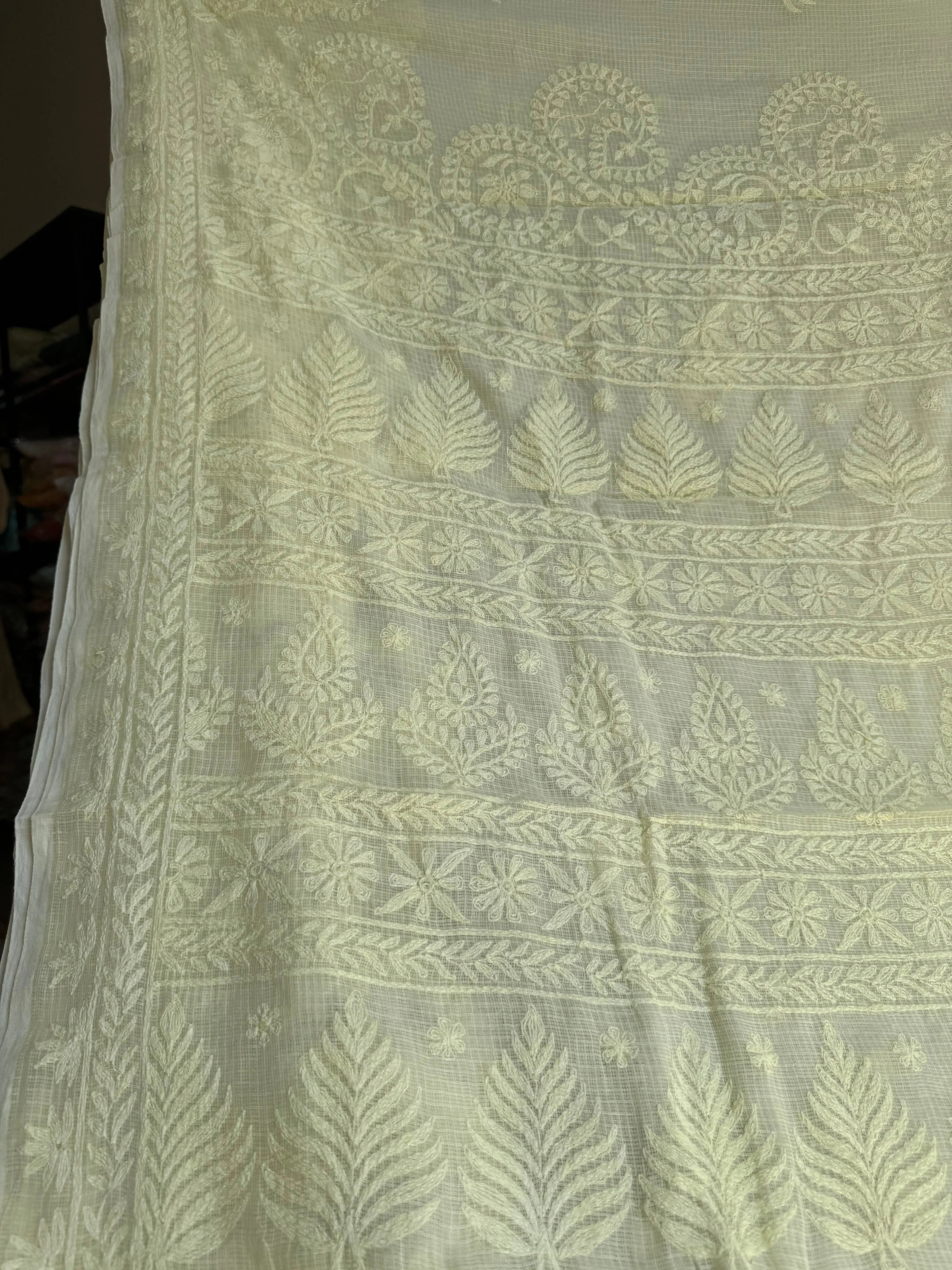 Kota Chikankari saree in Lemon Green ARIAA CHIKANKARI