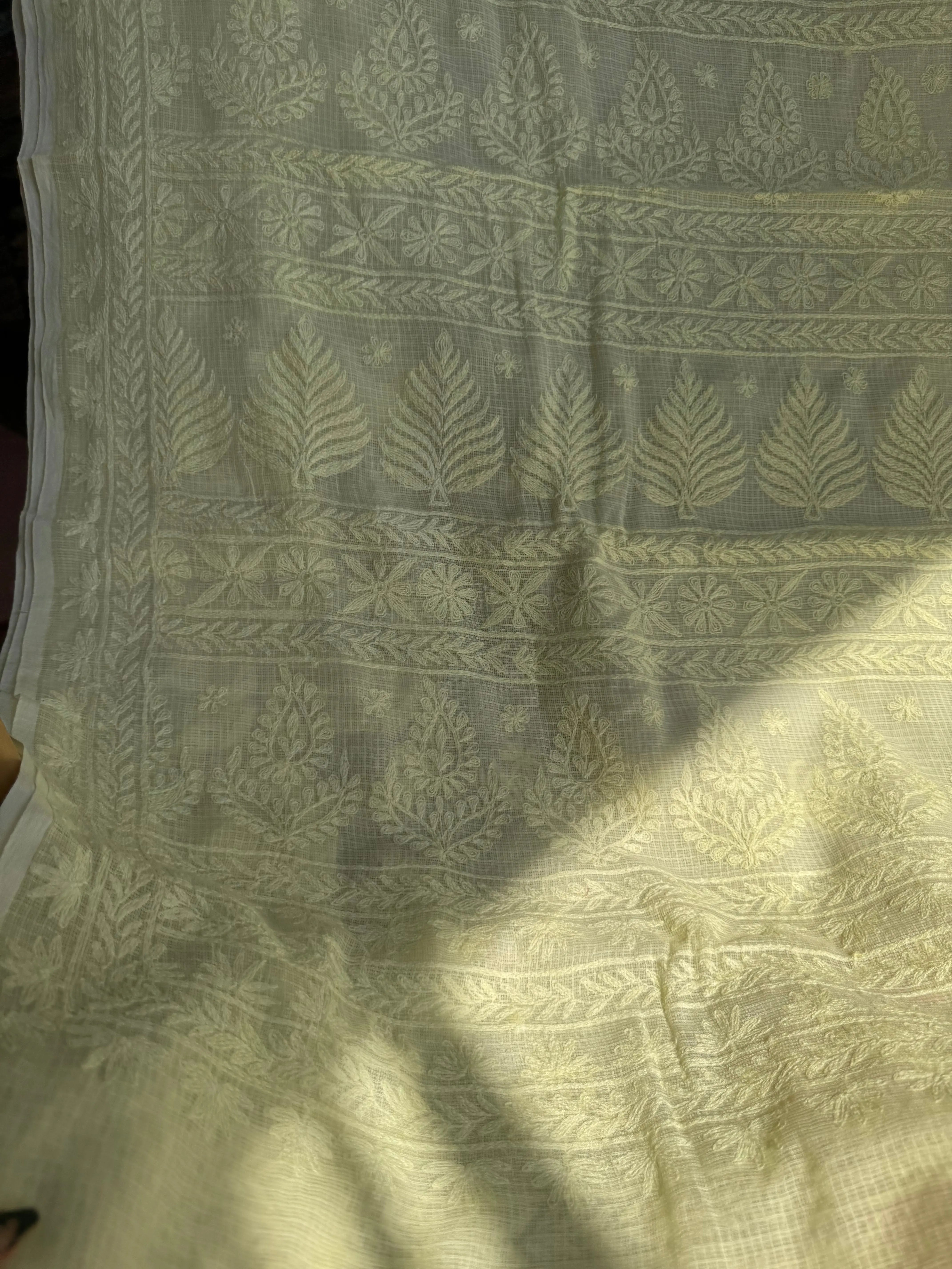 Kota Chikankari saree in Lemon Green ARIAA CHIKANKARI
