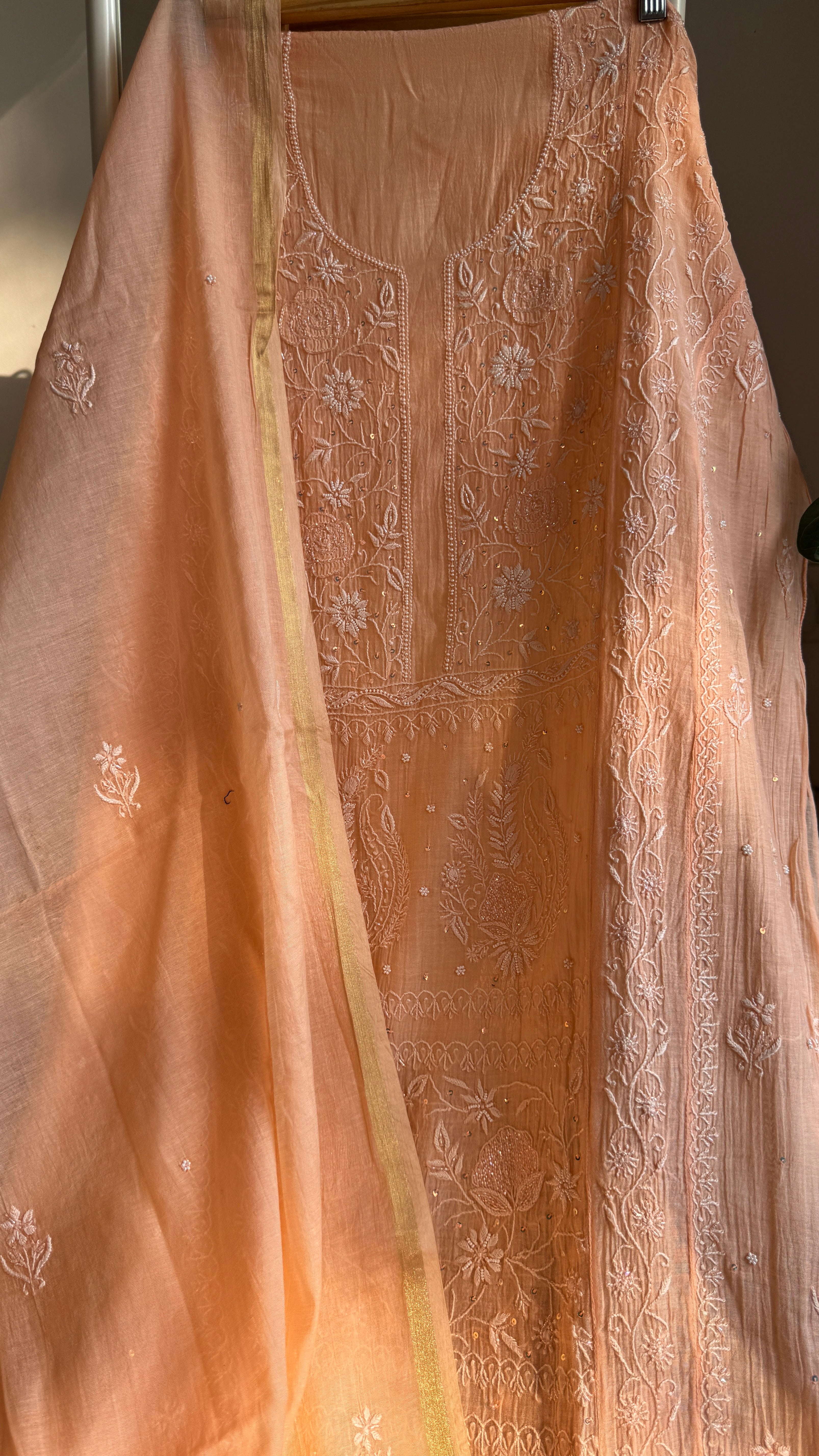 Mul Chanderi Chikankari Anarkali - Orange 2
